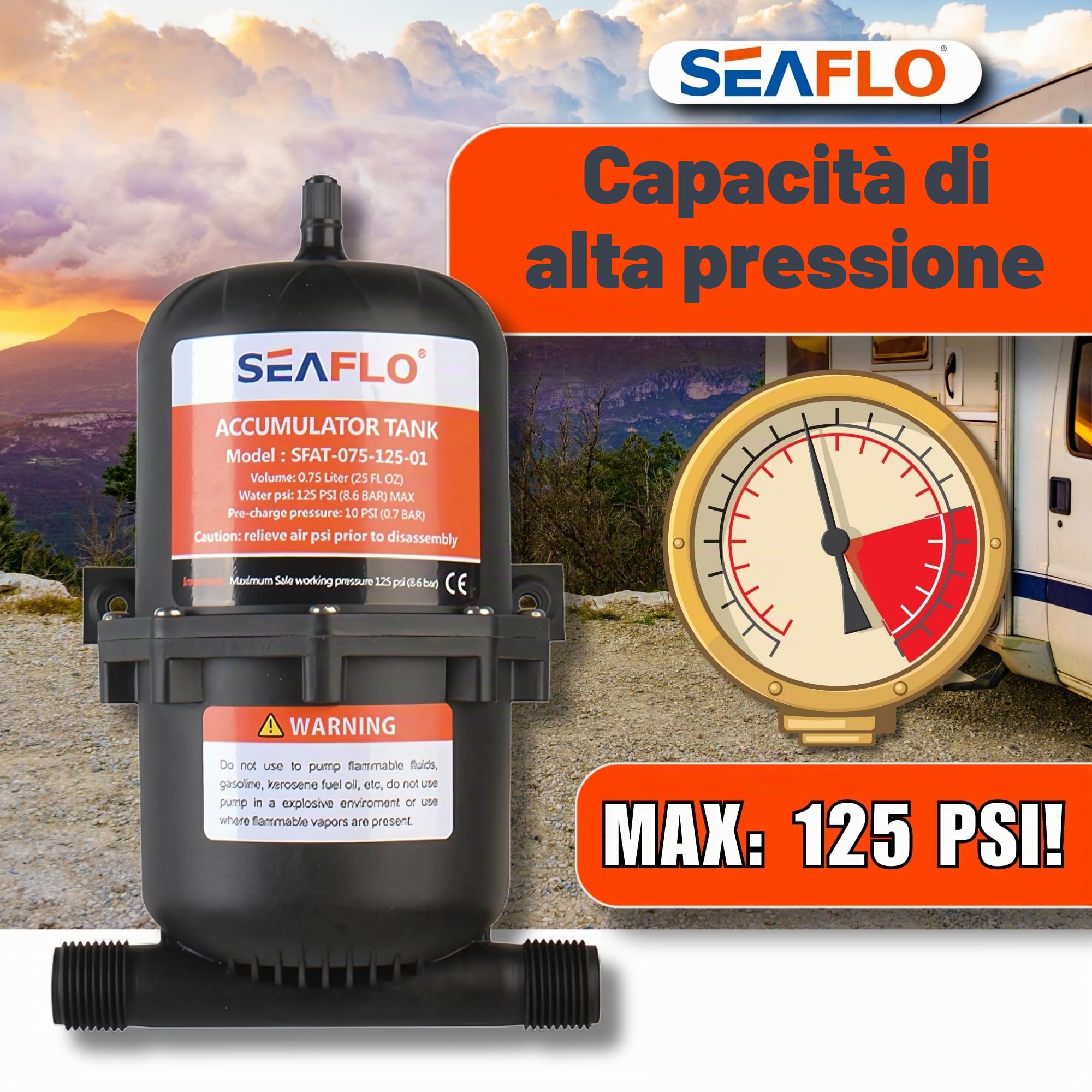Seaflo Serbatoio accumulatore pressurizzato 0.75/1.0 litri