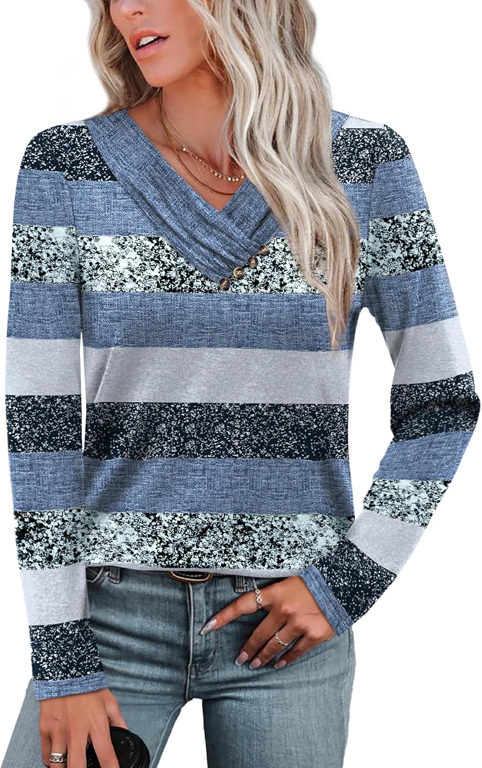 WIHOLL Long Sleeve Shirts for Women Fall Outfits V Neck T Shirts Button Down Tunic Tops Fashion Clothing - Image 4