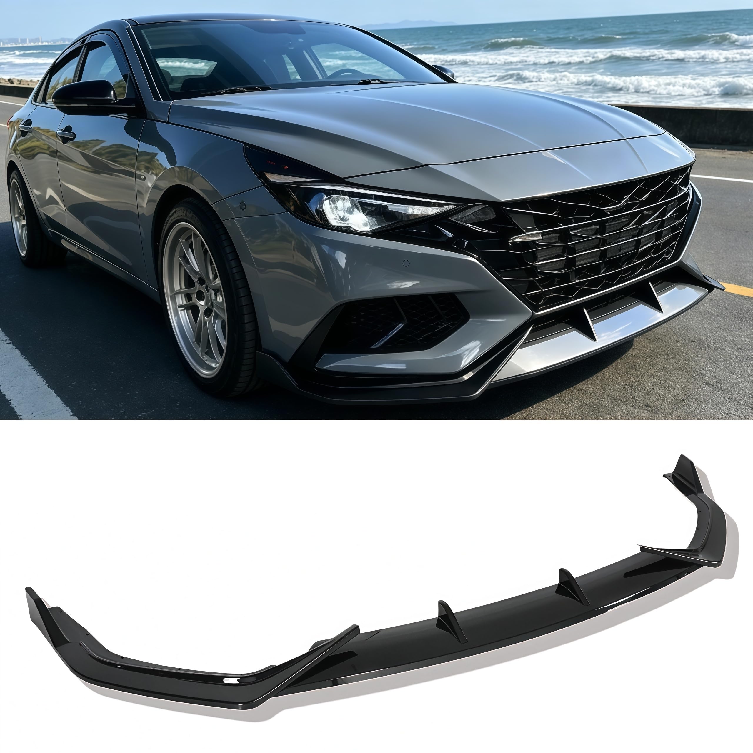 Front Bumper Lip Spoiler 3PCS for Hyundai Elantra N-Line 2021-2023 STP-Style Body Kit Elantra Accessories (Glossy Black)