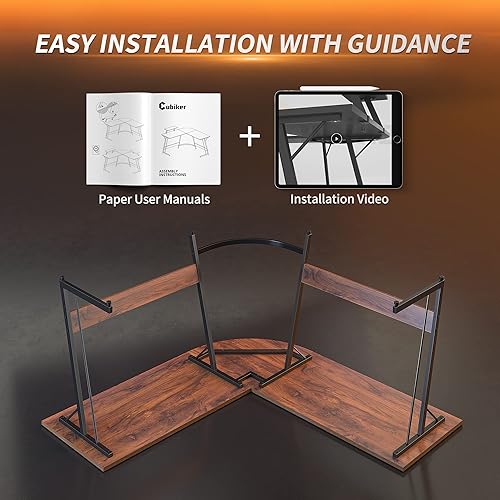 Miniatura 9 de Cubiker - Escritorio de computadora esquinero diseño moderno en forma de L Negro, Oscuro Rústico, Marrón (Rustic Brown), Walnut, Blanco