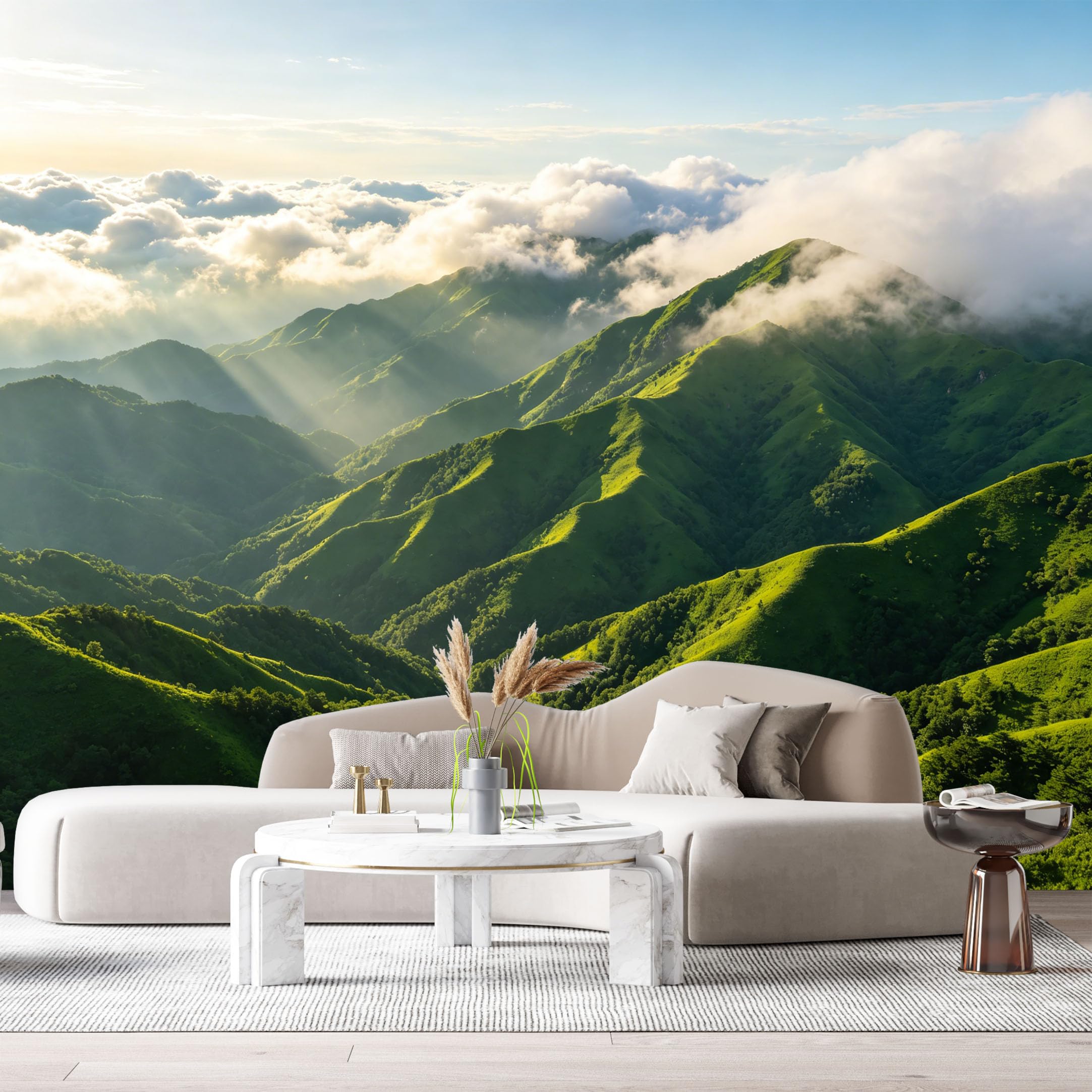 Custom Size Wall Murals Mountain Landscape Sunlight Valley Forest Clouds SelfAdhesive Wall Fabric Removable Large Wallpaper for Photo Living Room