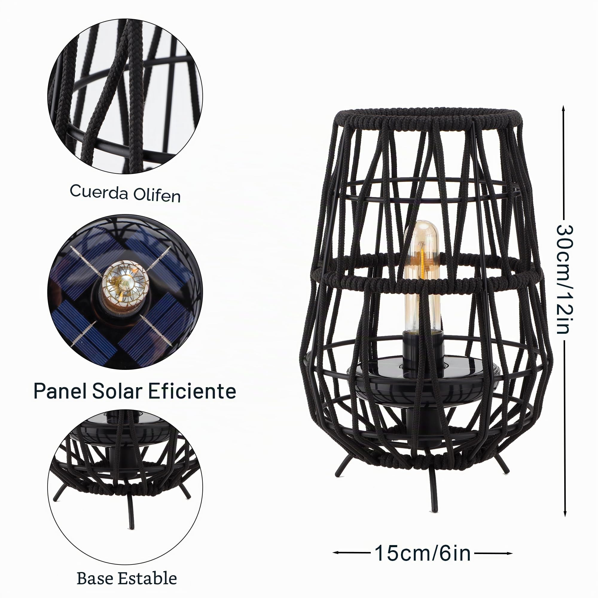 TRIROCKS Luces solares de jardín al aire libre, 2 paquetes de farolillos solares de 30 cm de alto con cuerda de olefina para jardín, impermeables, lámpara de mesa a pilas para patio, decoración al