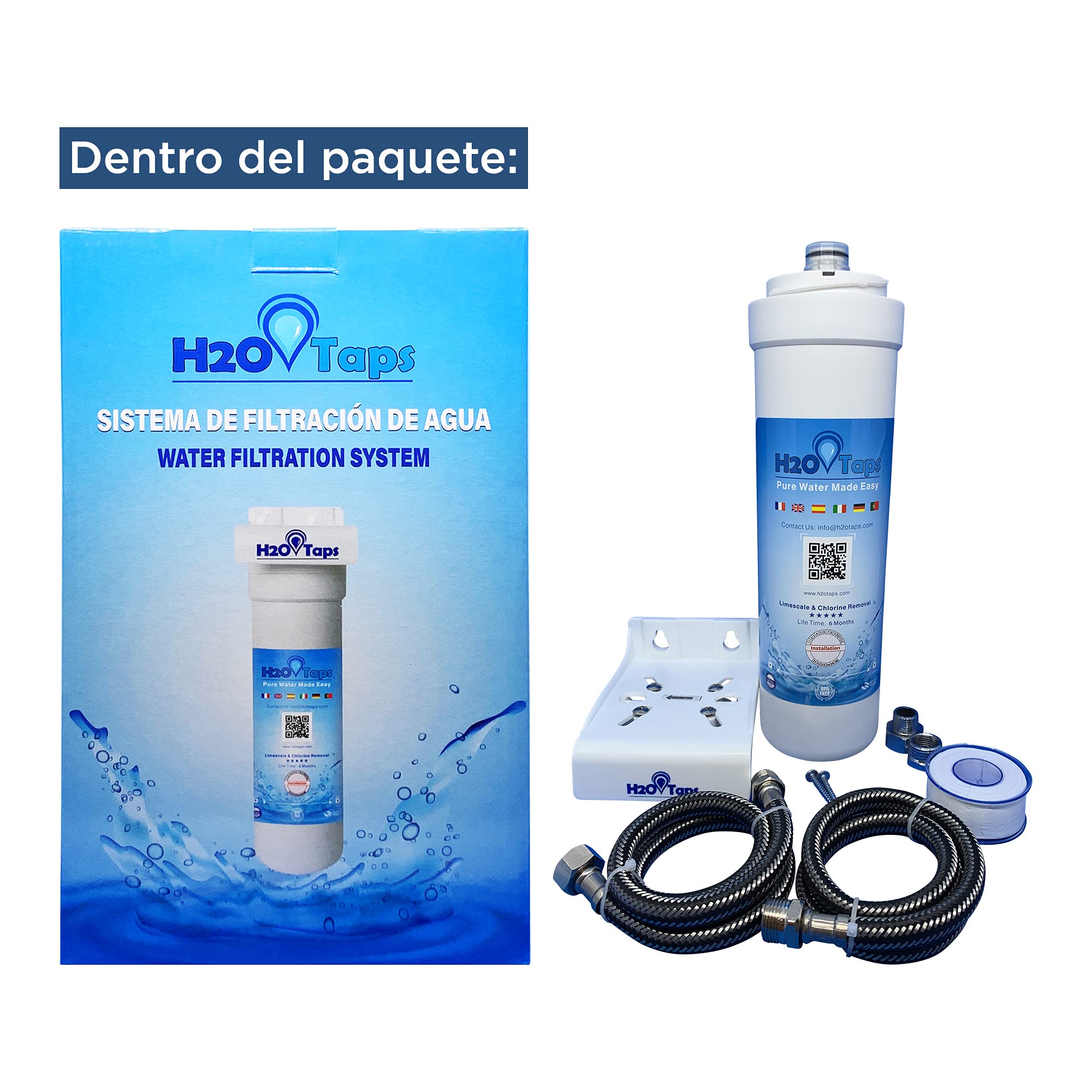 Filtro de Agua para debajo del fregadero - Purificador de agua, Sistema de filtrado, Reduce cal, plomo, cloro, metales - Filtro bajo encimera, Alta Capacidad, Fácil de Instalar