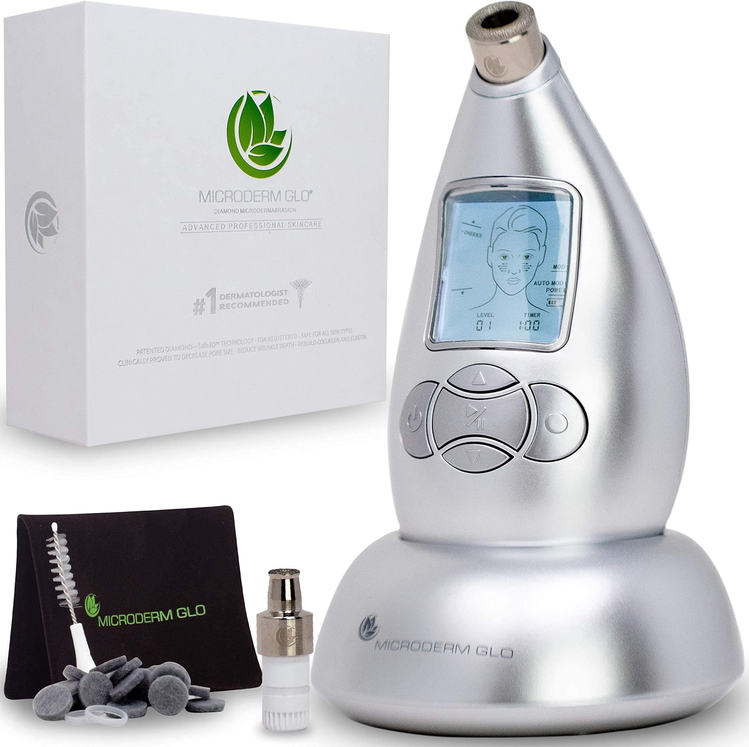 Microderm GLO Diamond Microdermabrasion Machine and Suction Tool - Clinical Micro Dermabrasion Kit for Anti Aging, Advanced Home Facial Treatment System, Blackhead Remover & Exfoliator for Acne Scars