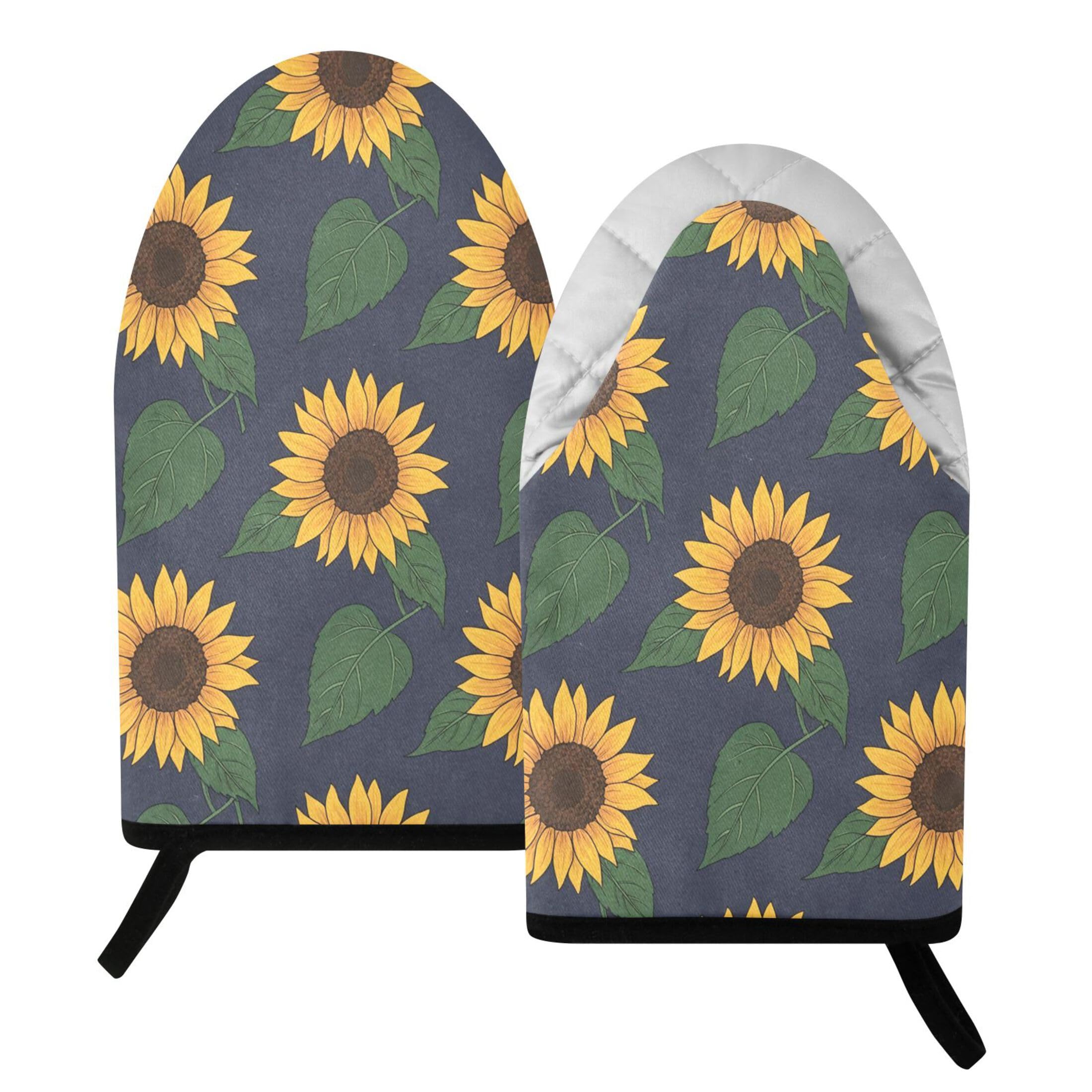 Kutsu Sunflowers Oven Mitts for Kitchen, Heat Resistant Cotton Oven Gloves for BBQ Baking Cooking, Breathable Kitchen Essentials, 2 pcs