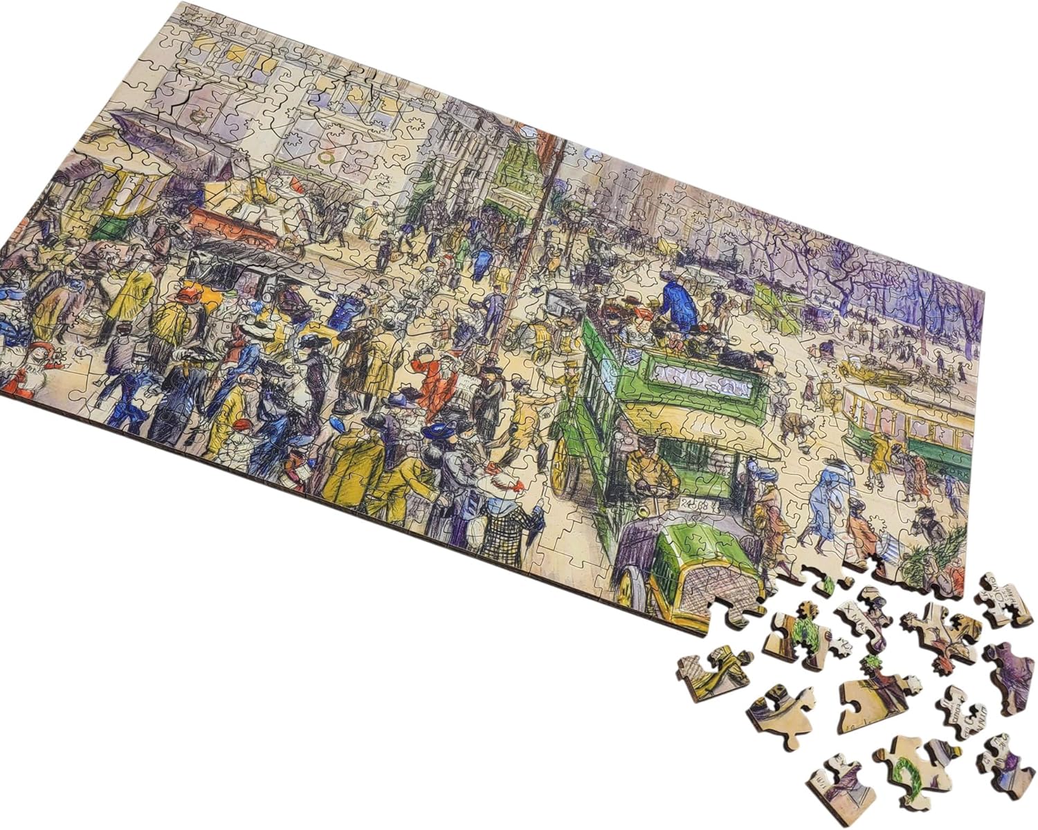 Wooden Puzzle for Adults - Uniquely Shaped Pieces - Made in The USA by FoxSmartBox - 310 Pieces - Christmas Shoppers, Madison Square