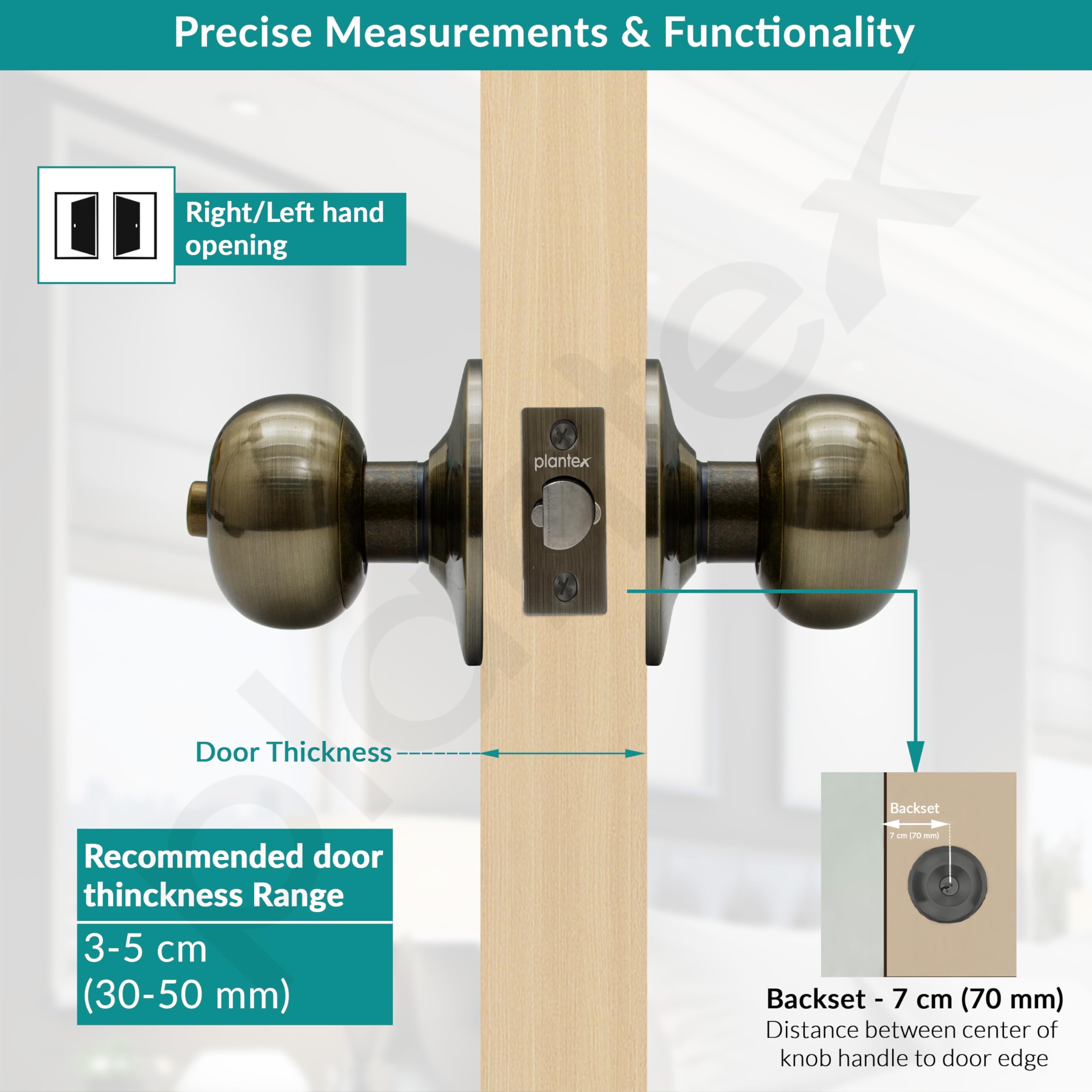 Plantex Bathroom Door Lock/Keyless Cylindrical Lock for Bathroom/Balcony/Tubular Door Knob/Handle (Without Key-Brass Antique) 3