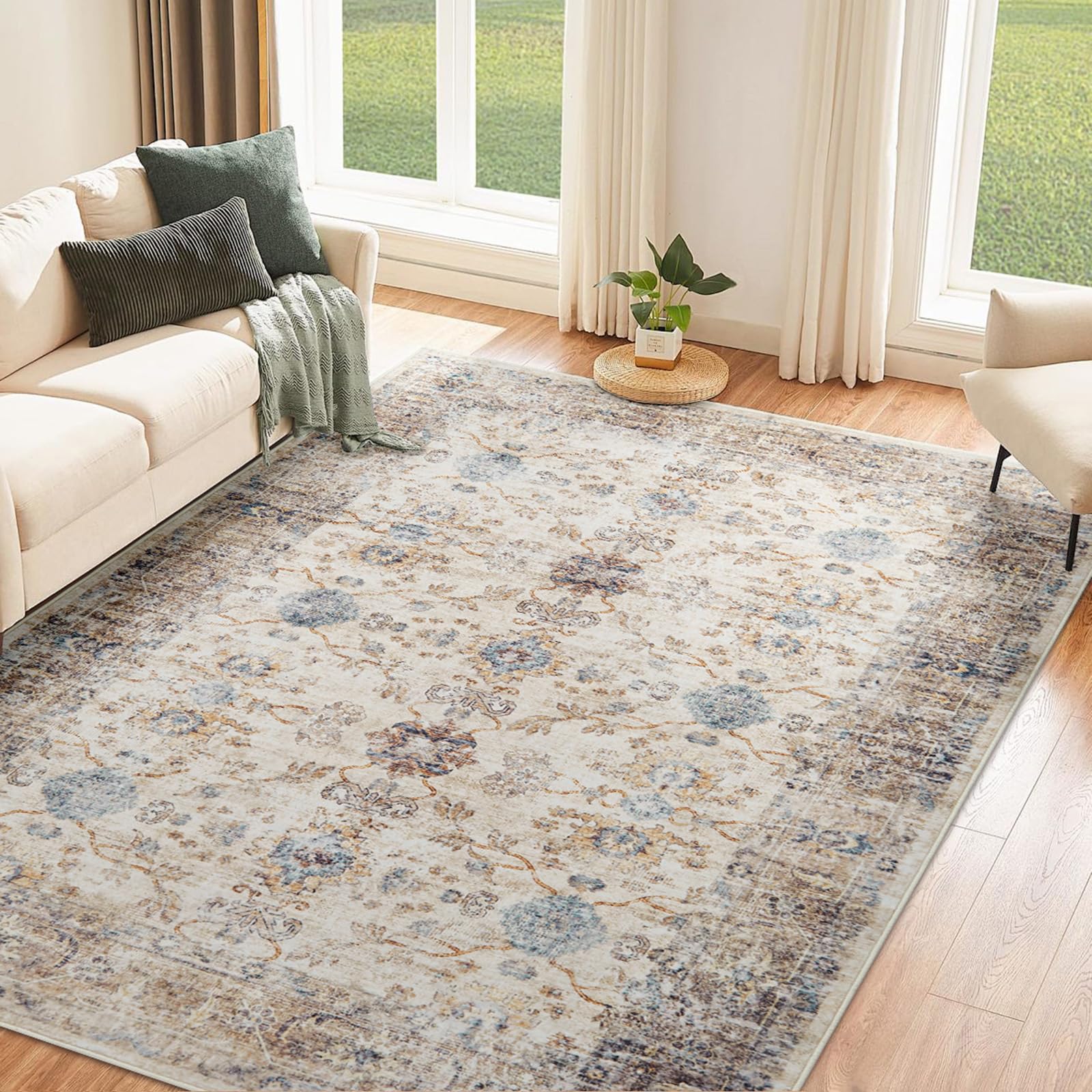 Grand tapis pour salon bohème vintage lavable en machine 200x300 cm