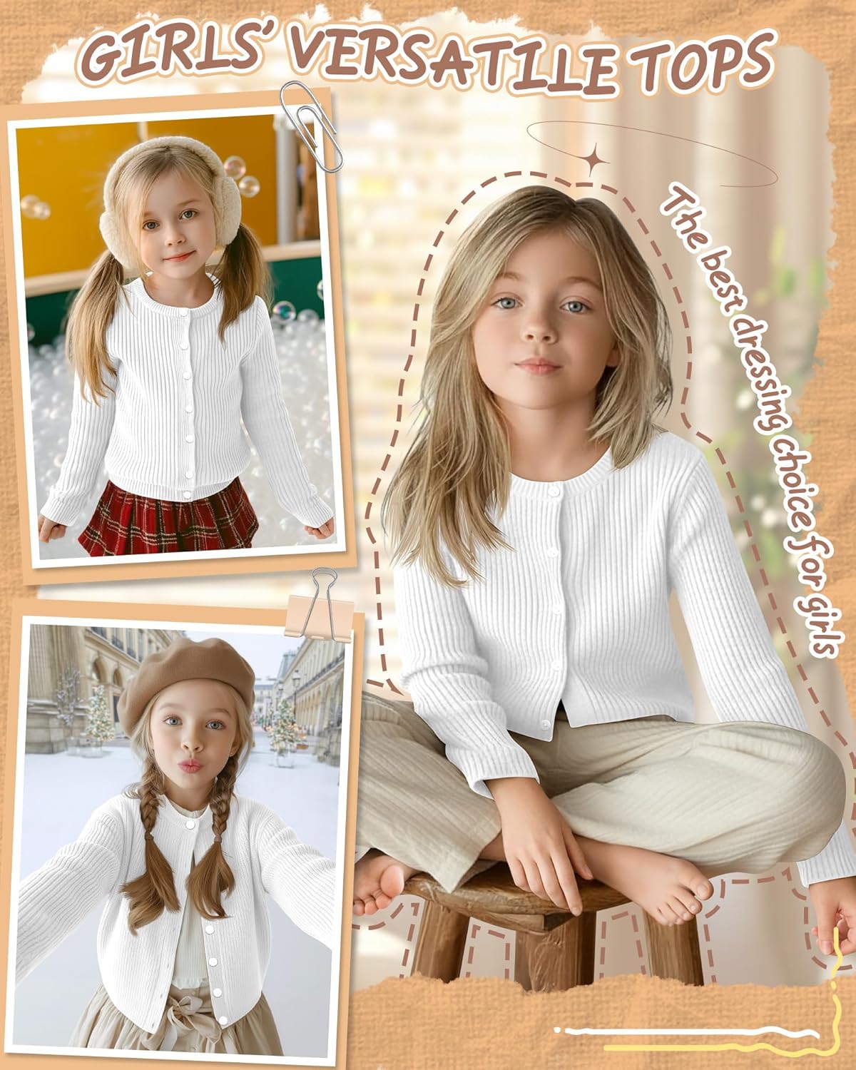 Girls' Uniforms Cardigan Long Sleeve Ribbed Knit Crew Neck Shirt Button Down School Kids Student Outerwear Top - Image 3