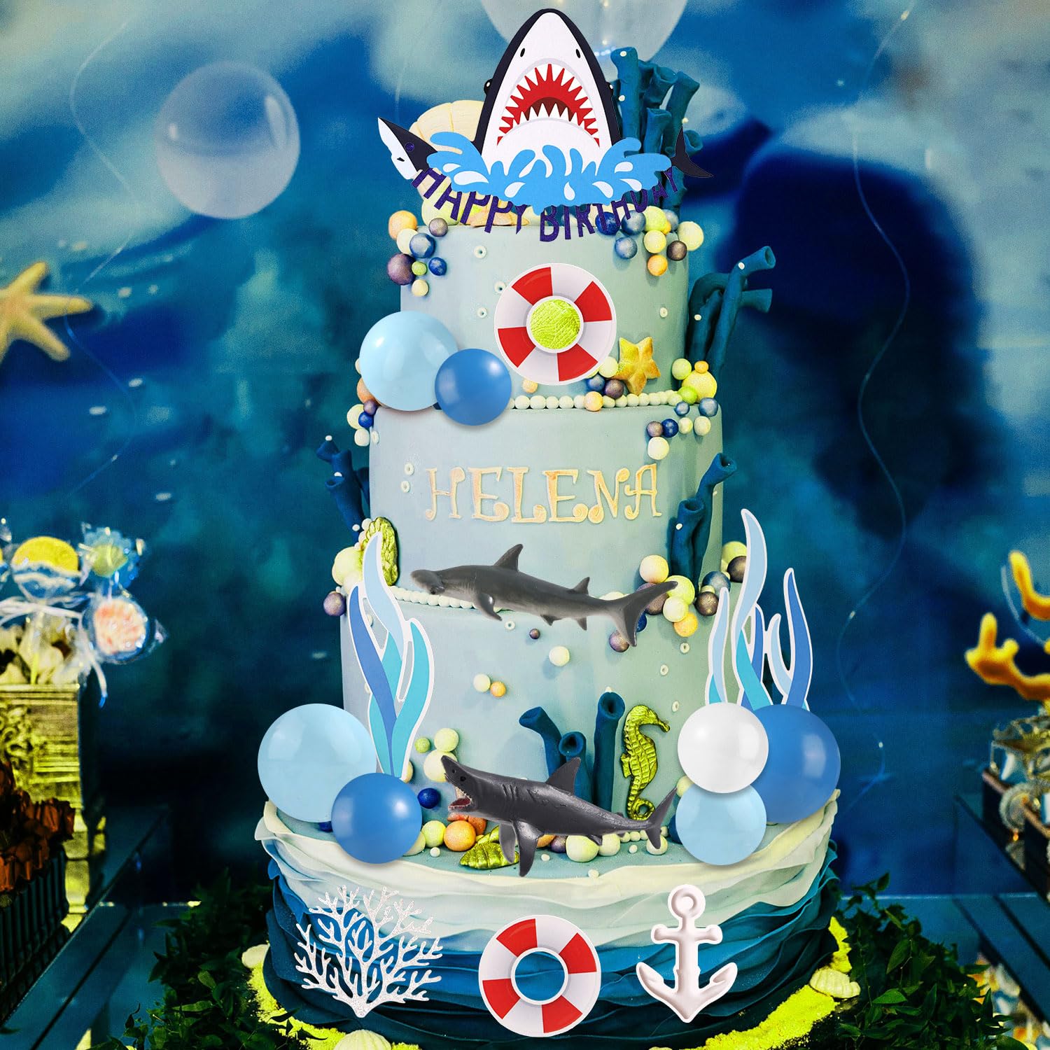 24pcs Shark Cake Topper Decorations, Shark Figurines for Cake Creative Ocean Themed Cake Toppers Beach Shark Cake Topper Set Party Decorations Supplies for Boys Girls - Image 4