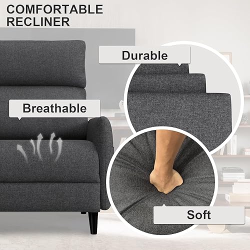 Miniatura 6 de Silla reclinable para sala de estar, sofá individual tapizado de tela, silla de cine en casa, silla reclinable moderna ajustable con respaldo