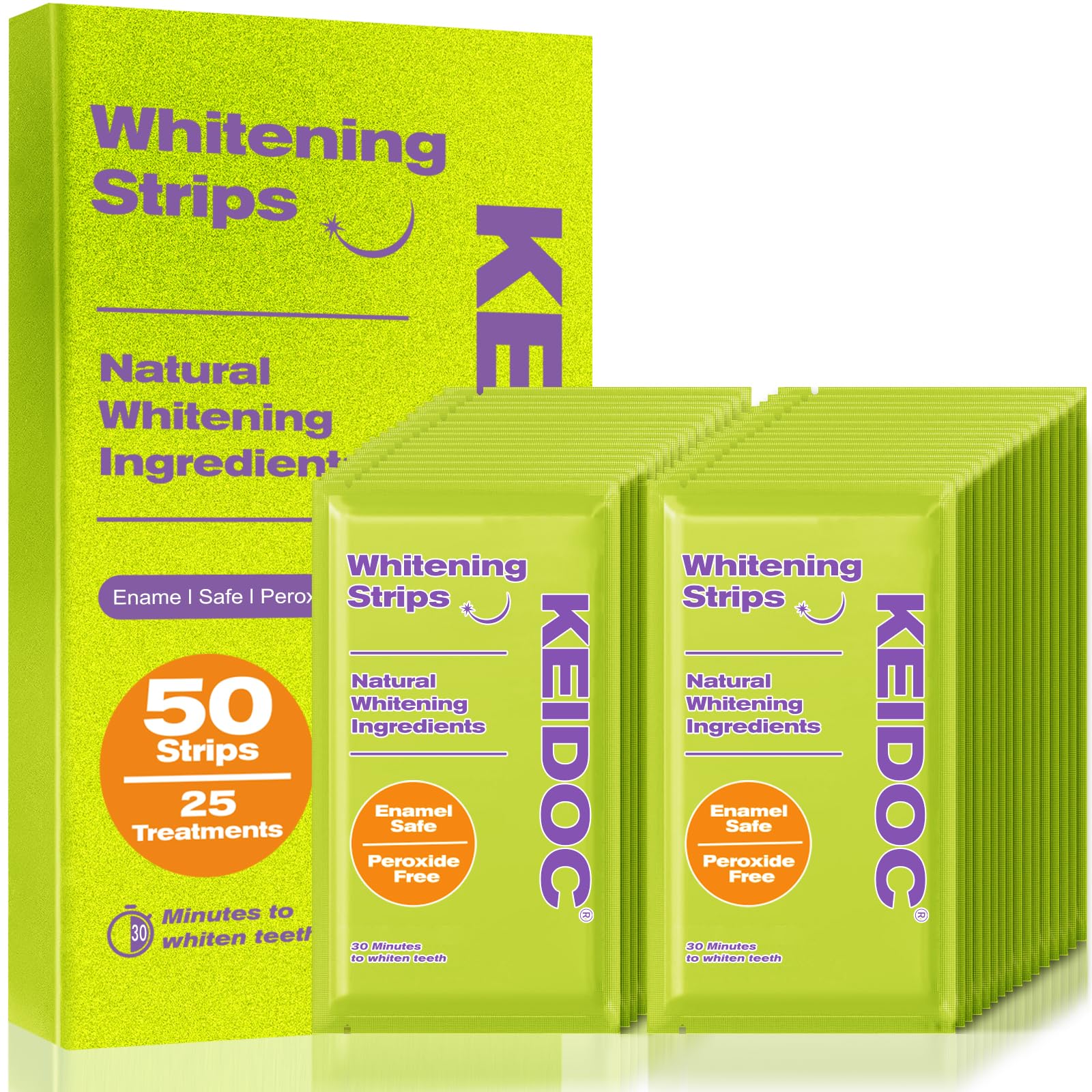 Teeth Whitening Strips - 25 Treatments Enamel-Safe Natural Coconut White Strips for Teeth Whitening, Non-Sensitive, Mint, 50 Strips Dry Strip Technology