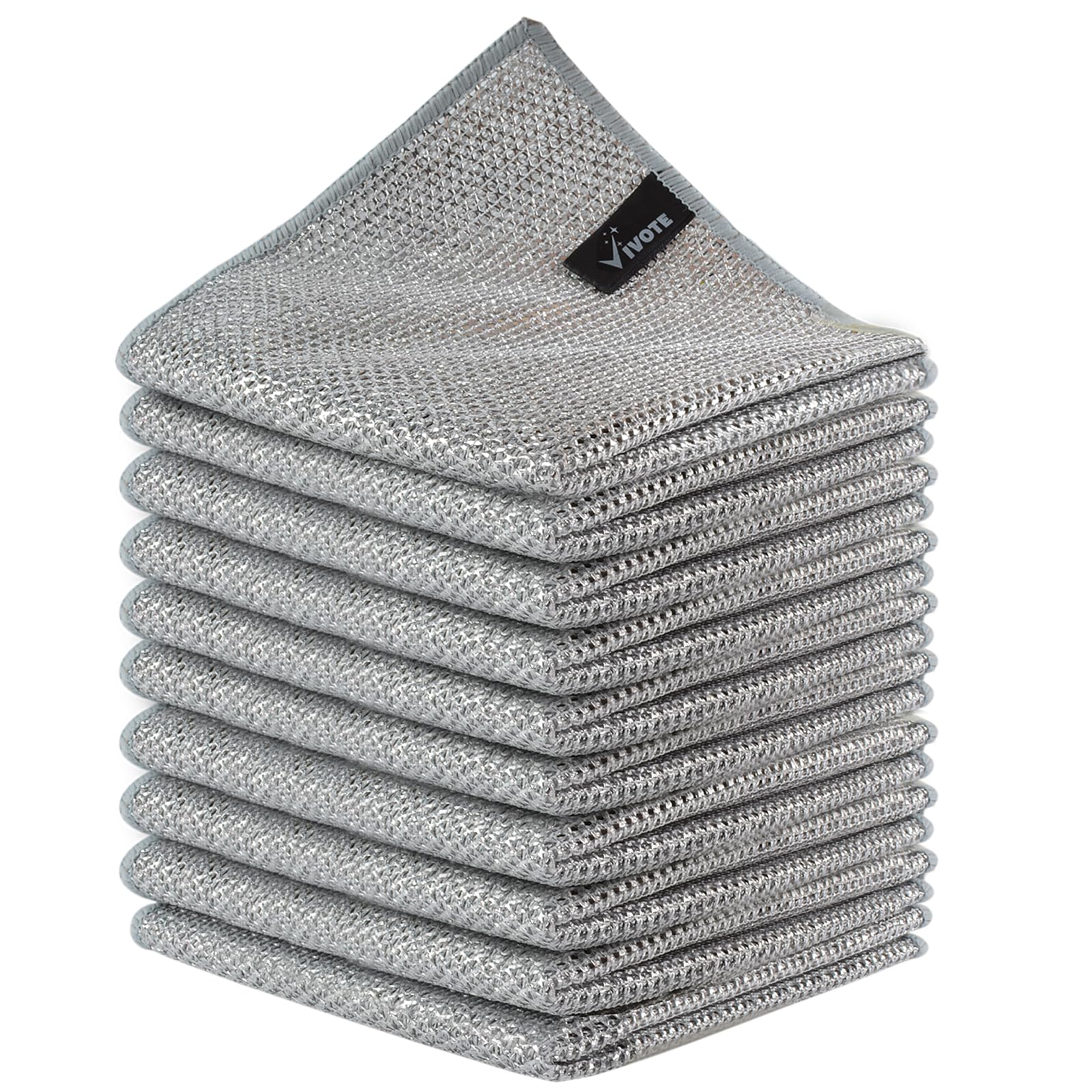 VIVOTE 10 PCS Double-Layer Wire Dishwashing Rags, Double Decker Multipurpose Dish Cloths, Non Scratch Wired Dish Towels,Washable Cleaning Cloth, Reusable Household Kitchen Towel, 30cm x 30cm
