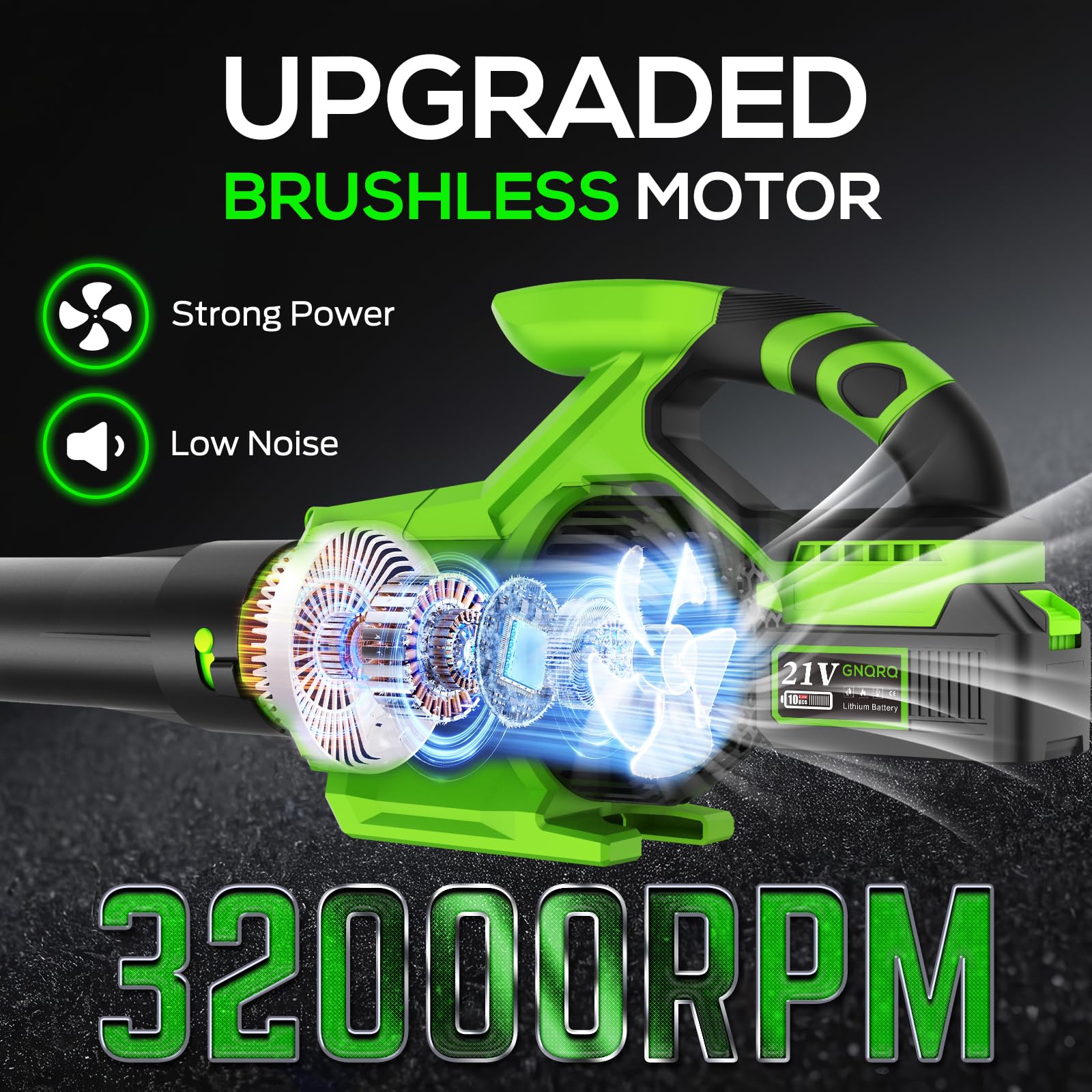 Soplador eléctrico de hojas inalámbrico, 21 V alimentado por batería con 2 baterías de 4.0 Ah y carga, 715 CFM y 180 MPH y modo de 3 velocidades, sopladores de mano para cuidado del césped, patio