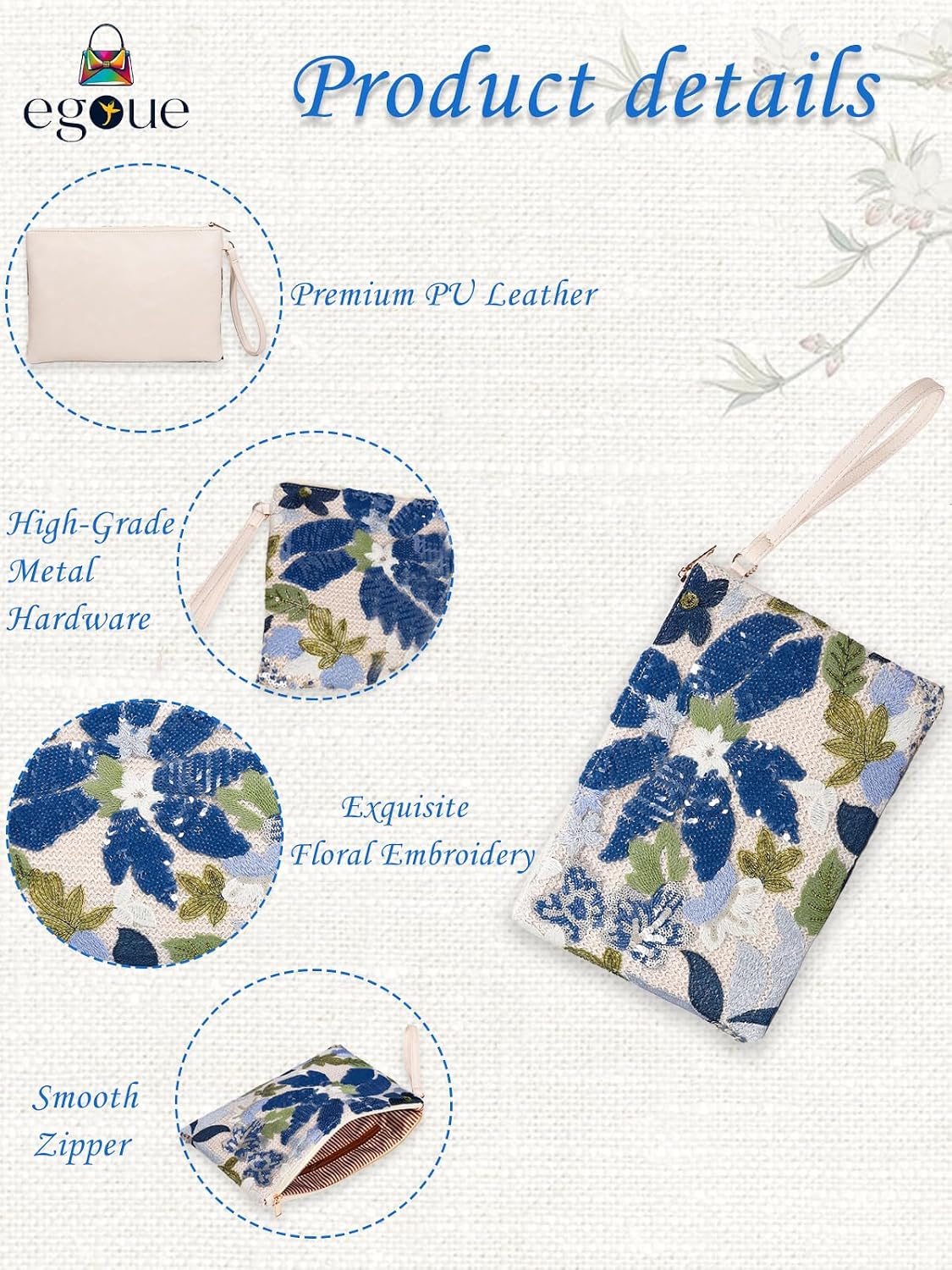 Women's Floral Embroidery Sequin Evening Clutch Bags Party Purses Beaded Bags