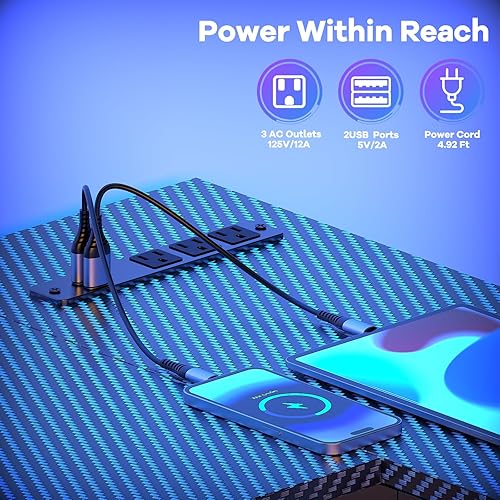 Miniatura 4 de Escritorio en forma de L para juegos con luces LED y toma de corriente, escritorio de computadora reversible de 40" con soporte ajustable para