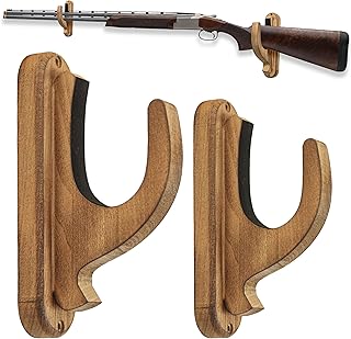 Gun Rack Wall Mount, Real Hardwood Wall Hangers Hold Up Displays Horizontal Gun Rack and Shotgun Hooks for Rifle Shotgun Bow Sword - Jallyphy