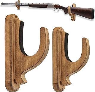 Gun Rack Wall Mount, Real Hardwood Wall Hangers Hold Up Displays Horizontal Gun Rack and Shotgun Hooks for Rifle Shotgun Bow Sword