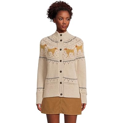 L.L.Bean Signature Cotton Fisherman Button Front Cardigan Sweater river rock dog fair isle