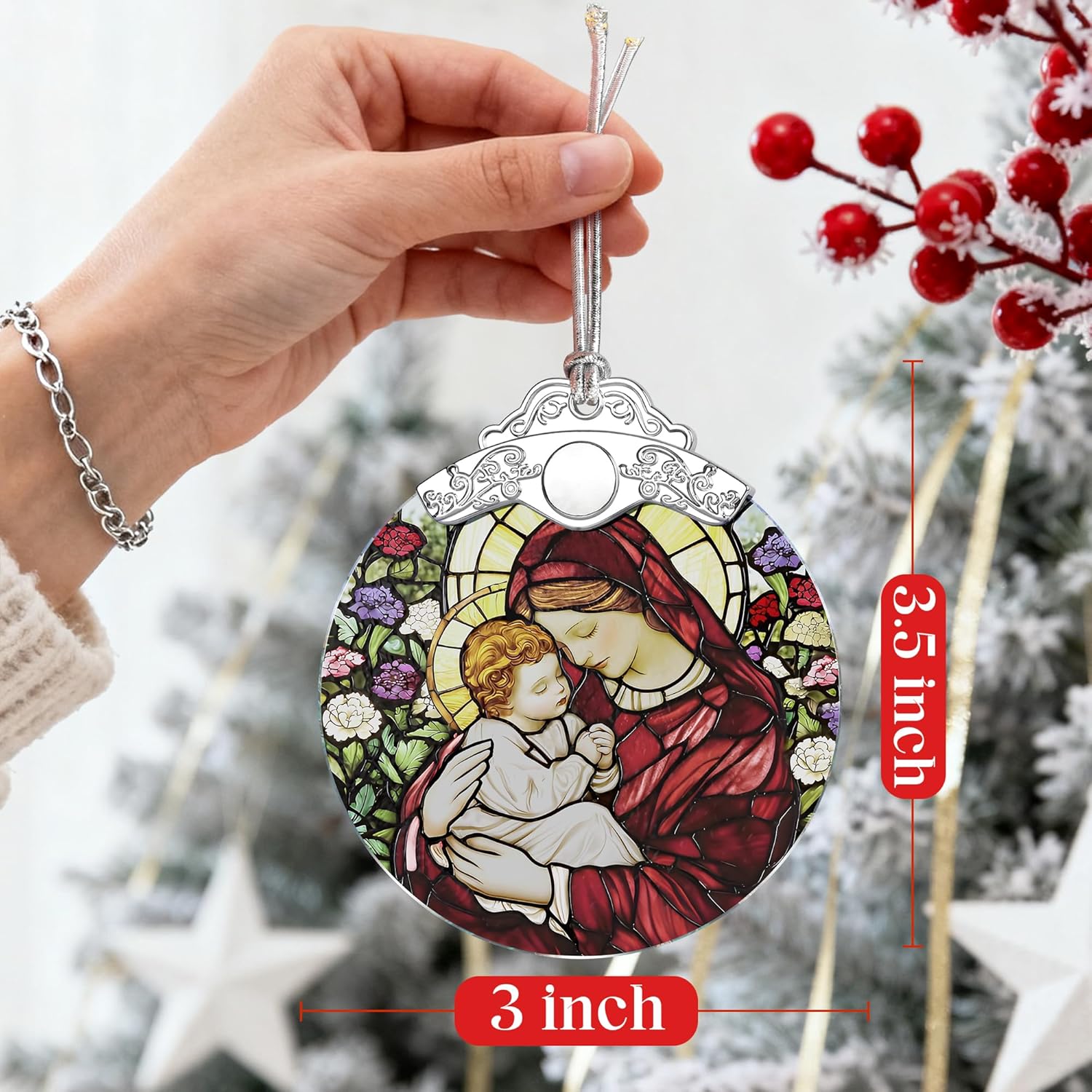 Christian Gifts: Virgin Mary Stained Glass Ornament | Christmas Ornaments & Religious Ornament (Christmas Tree Decorations), Christian Holiday Decor, Religious Gifts & Xmas Gift - Image 3