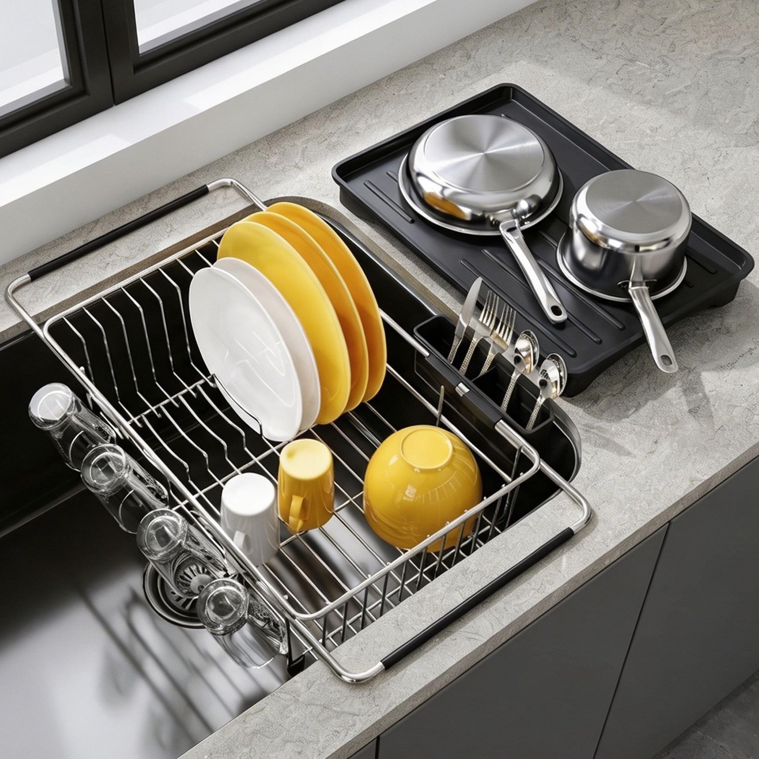 Photo 1 of JASIWAY In-Sink Dish Drying Rack with Drainboard - Silver