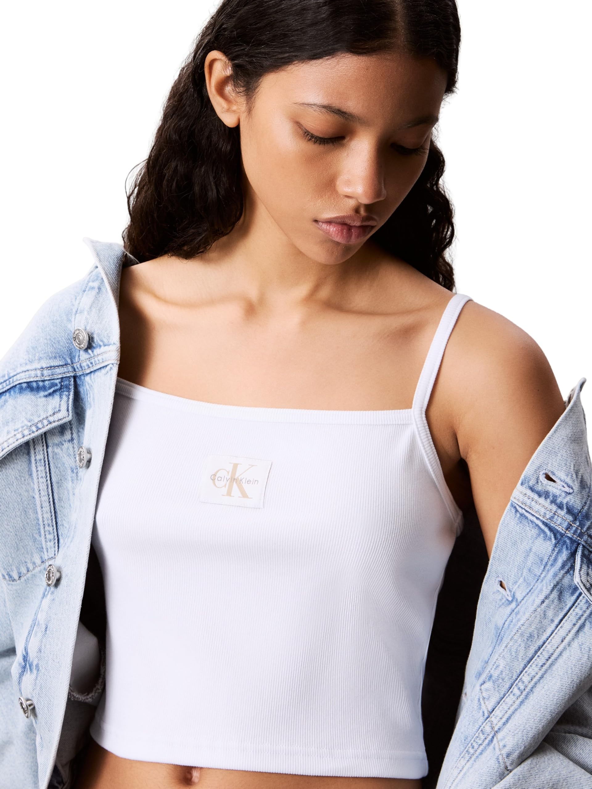 Calvin Klein Donna Canotta Woven Label Cami a Costine