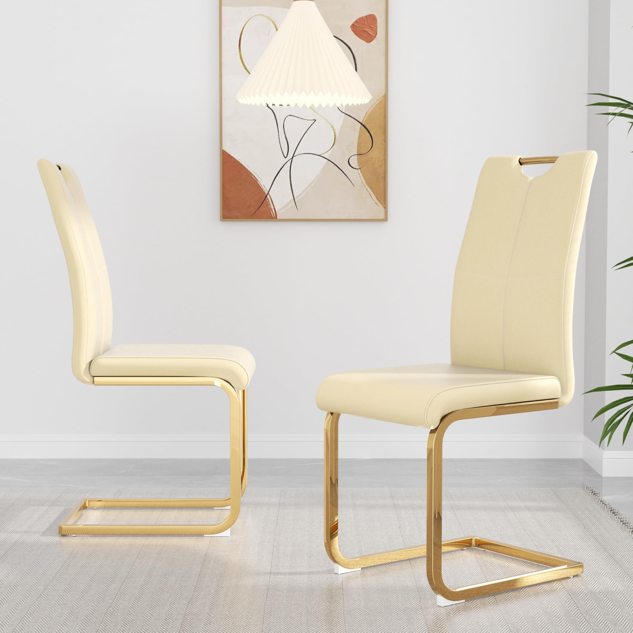yeag Modern Dining Chairs Set of 2, Upholstered Kitchen Chairs High Back, Faux Leather Dining Chairs with Gold Metal Legs, Armless Side Chair for