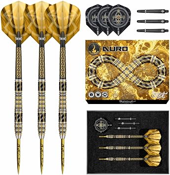 Shot! Alchemy Auro Steel Tip Dart Set-95% Tungsten Barrels Handcrafted Professional Dart Set & Flights Made in New Zealand, Steel Tip Darts for Bristle Dartboard
