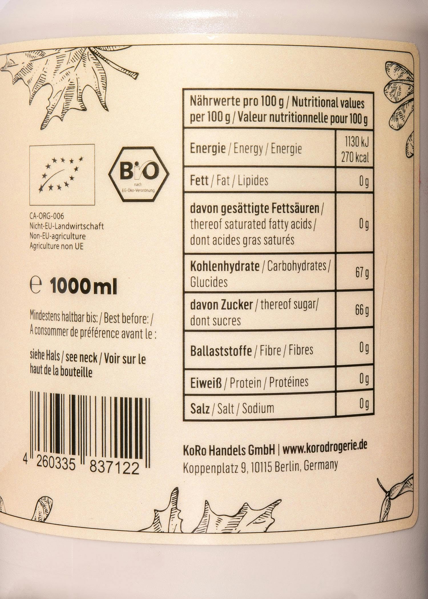 KoRo - Bio Ahornsirup Grade A 6 x 1 L