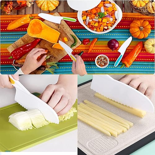 Miniatura 5 de RICHERI 3 cuchillos de cocina para niños cuchillo de plástico con borde dentado para niños frutas y verduras cuchillo de chef seguro para niños