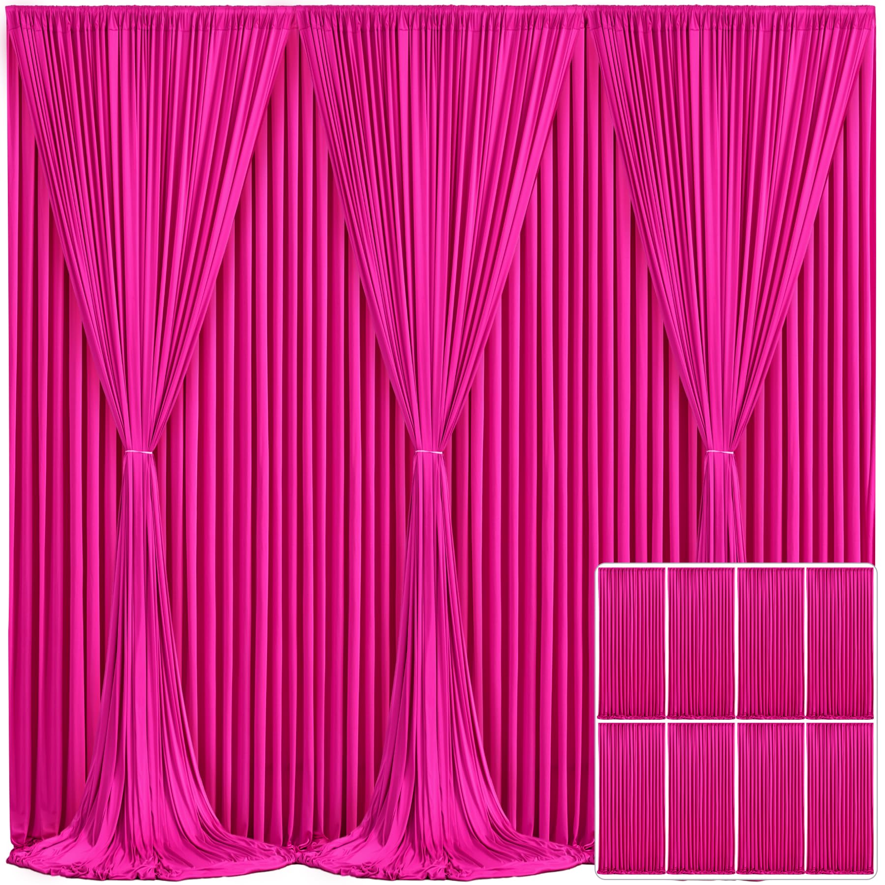 8 Panels Fuchsia Backdrop Curtain for Parties Birthday Party Wrinkle Free Hot Pink Photo Curtains Backdrop Drapes Fabric Decoration for Wedding 40ft(W) x 10ft(H)