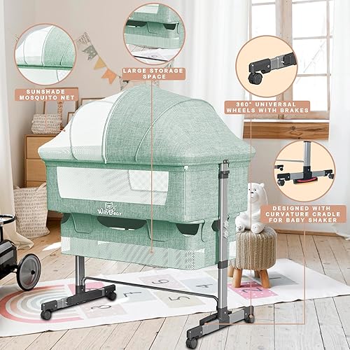 Miniatura 3 de Napfox Moisés para bebé, mesita de noche, cama plegable para bebé, cama portátil ajustable para bebébebérecién nacido, con mosquiteras, bolsa de