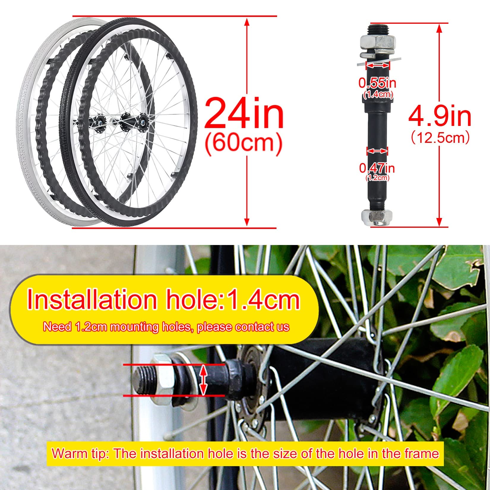ESOYAWE Rollstuhlräder 24 Zoll 2 Stück Nicht-pneumatisch Solides Solide Reifen Rollstuhl Hinterräder, Ersatzrollen Für Rollstuhl Mit Greifreifen Und Lagern, rutschfeste Pannensicheres (Color : Greys