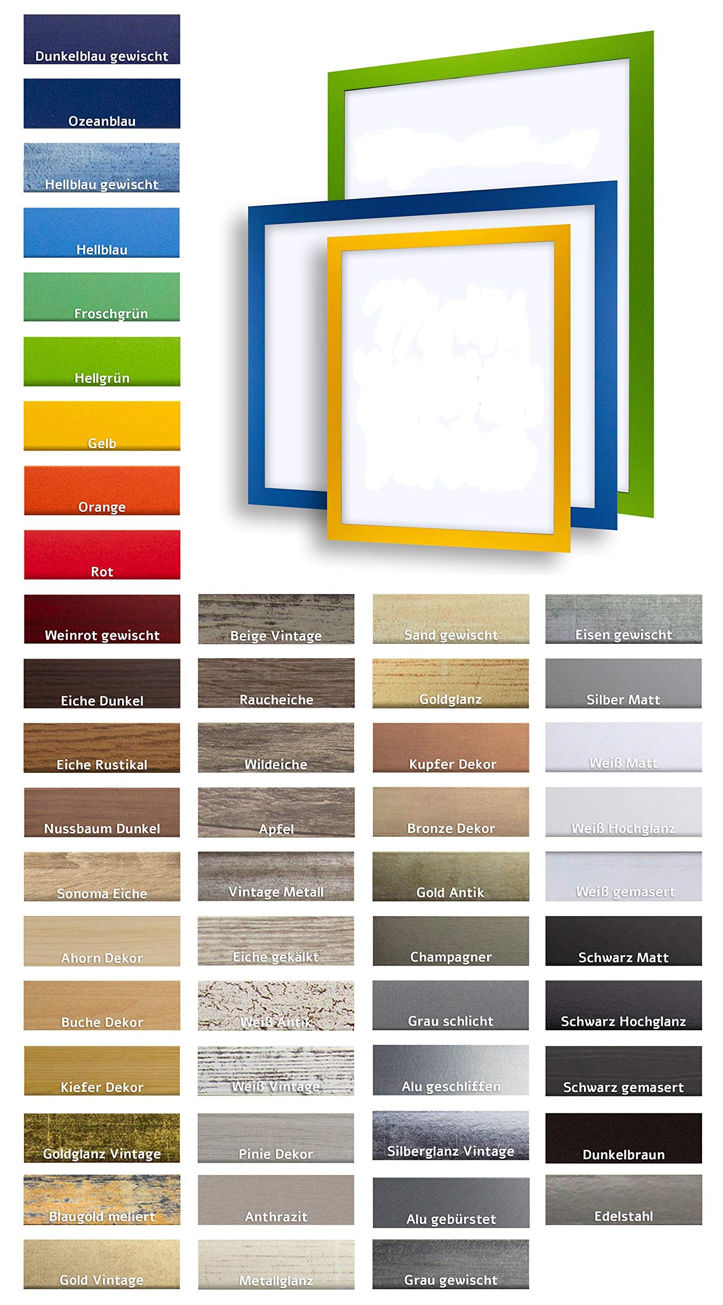 Home Decoration Misano - Cornice Quadrata in MDF, 52 x 52 cm, MDF, Nero Strutturato, Verglasung: Acrylglas Antireflex 1 mm
