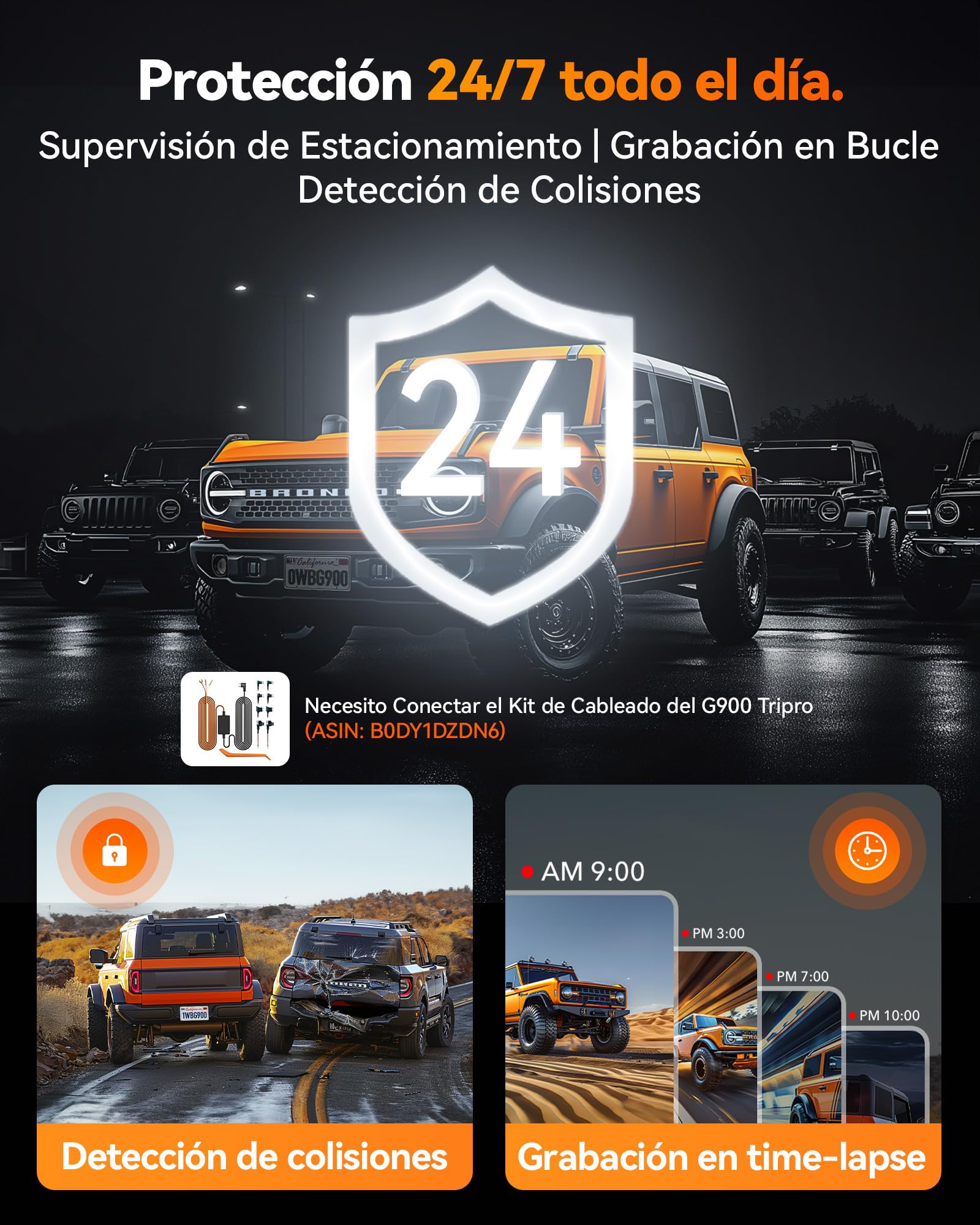 WOLFBOX G900 Tripro Parachoques 3 Canales 4K Espejo de cámara trasera STARVIS 2 IMX678, 4K+2.5K+1080P dashcam coche delantero trasero para parachoques, 5.8 GHz WiFi, control por voz, tarjeta de 256 GB