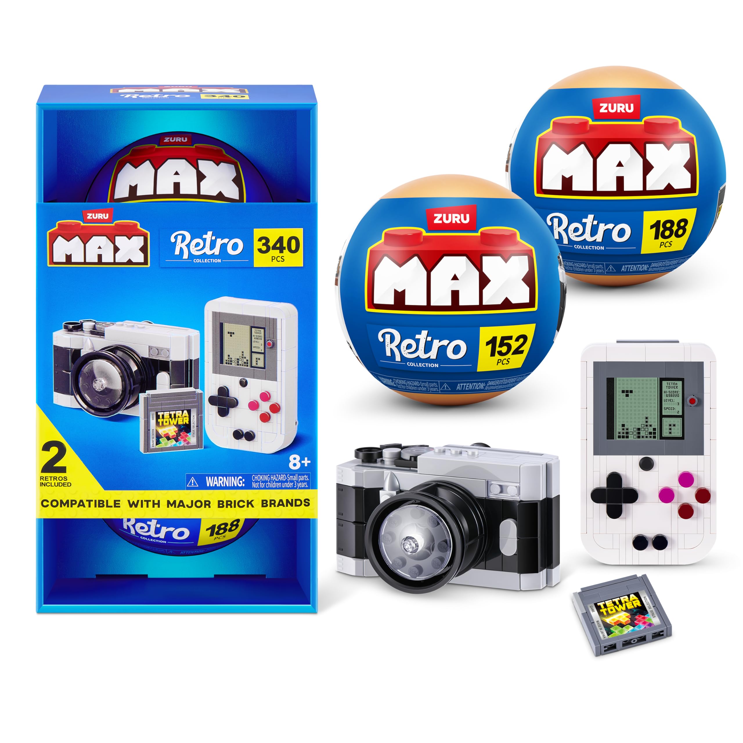 Max Build More Premium Retro Series 2 2 Pack (Camera & Handheld Game Console) by ZURU - Novelty Unboxing Toy & Building Brick Collectible Minis with up to 188 Pieces