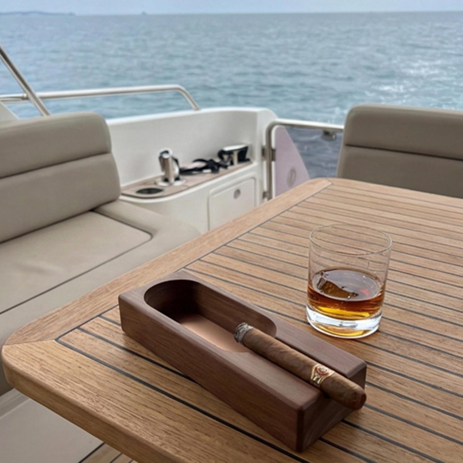 Natural Bamboo Cigar Ashtray with Single Slot Holder - Solid Wood Cigar Accessories for Men - Outdoor Ashtray for Patio & Indoor Vintage Home Decor - Unique Cigar Gift
