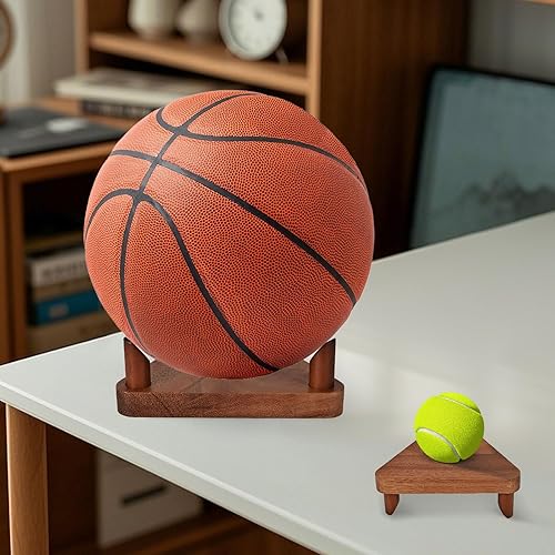 Vista 5 de Soportes para pelotas, soportes para fútbol, baloncesto, exhibición de recuerdos de voleibol, hechos de madera de nogal