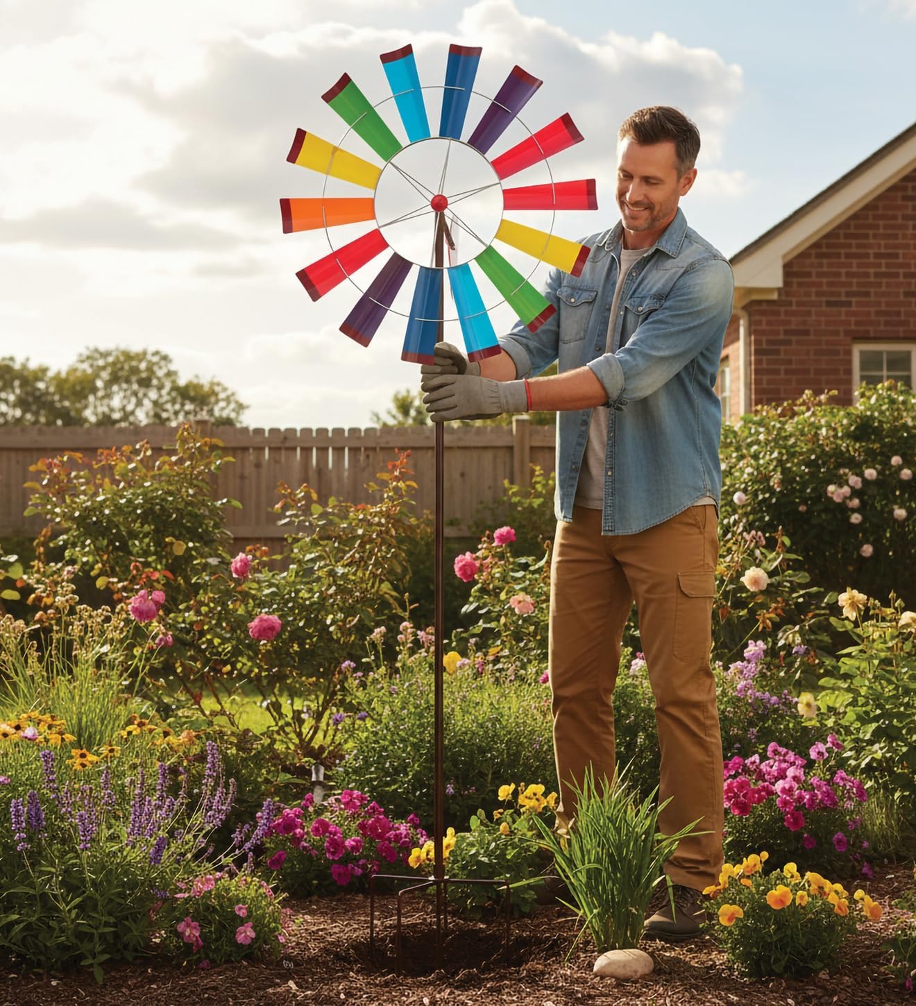 Regal Art & Gift Rainbow Wind Spinner – Metal Yard Decorations Outdoor | Kinetic Garden Spinner for Lawn, Pathway, or Flower Bed | Weather-Resistant Outdoor Sculpture - 77 Inch