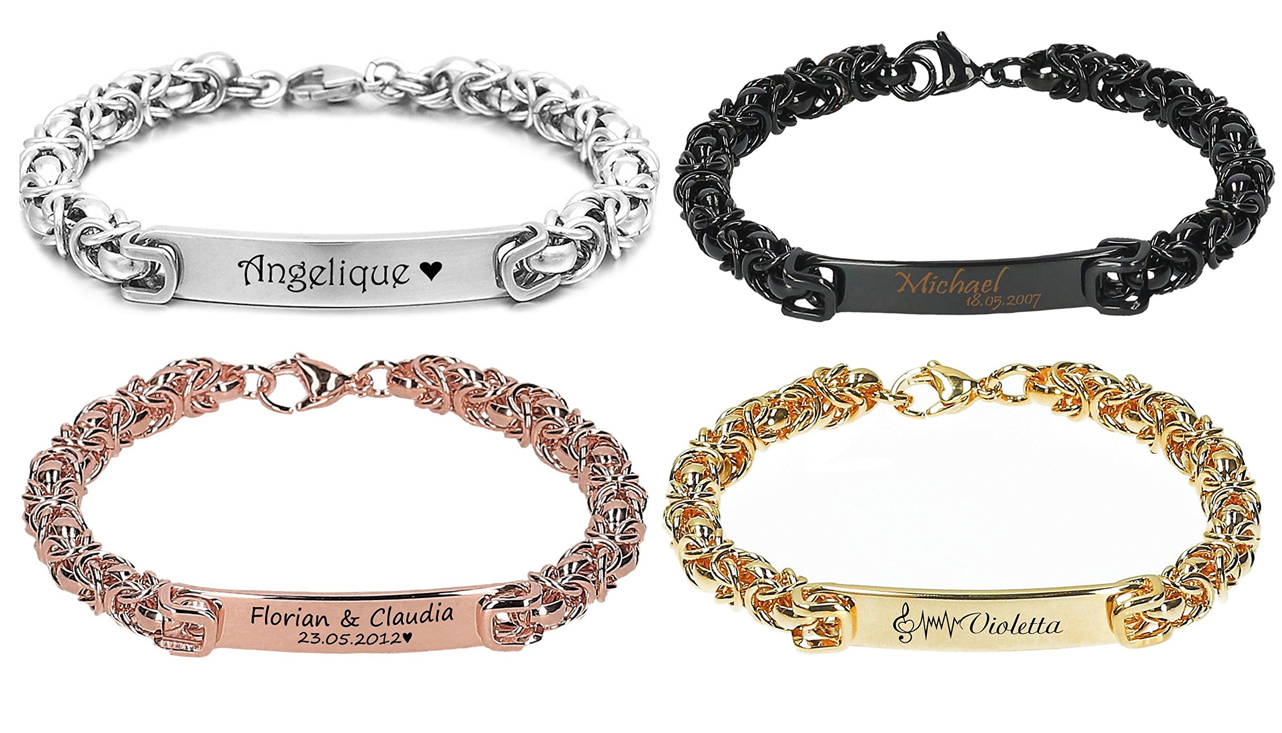 ID Edel-Königsarmband Edelstahl mit Gravur nach Wunsch Partnerarmband Silber mit Box