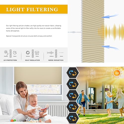 Miniatura 3 de LazBlinds Persianas celulares sin cordones, filtrantes de luz, de 1.5 pulgadas, persianas plisadas para ventana de 22 pulgadas de ancho x 48