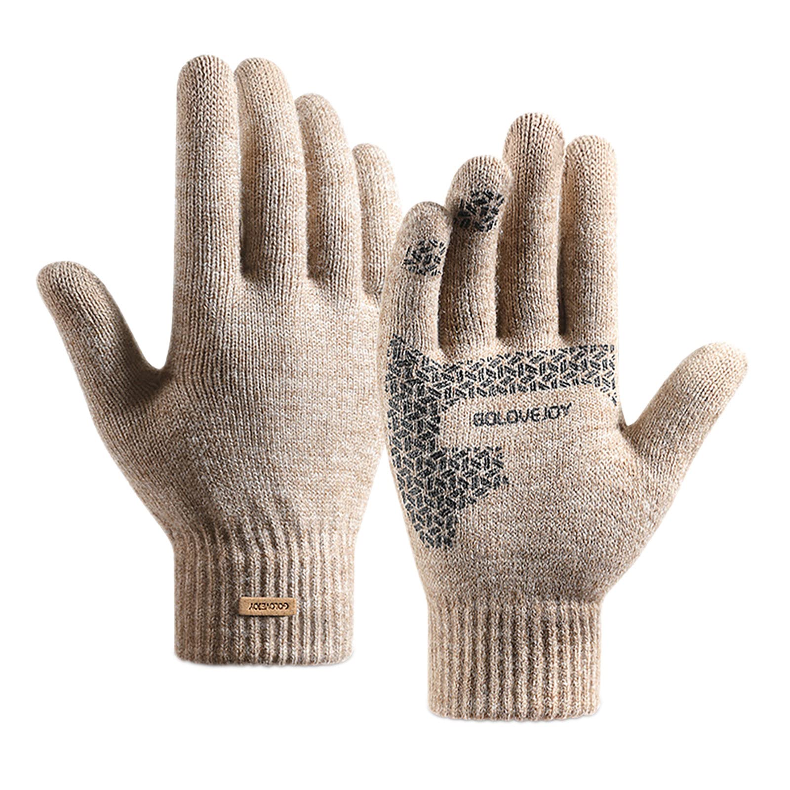 Generico Guanti Guida Pelle Guanti invernali in lana da equitazione con a pneumatici da uomo in maglia calda Guanti Ecopelle Donna Lunghi (Black, L