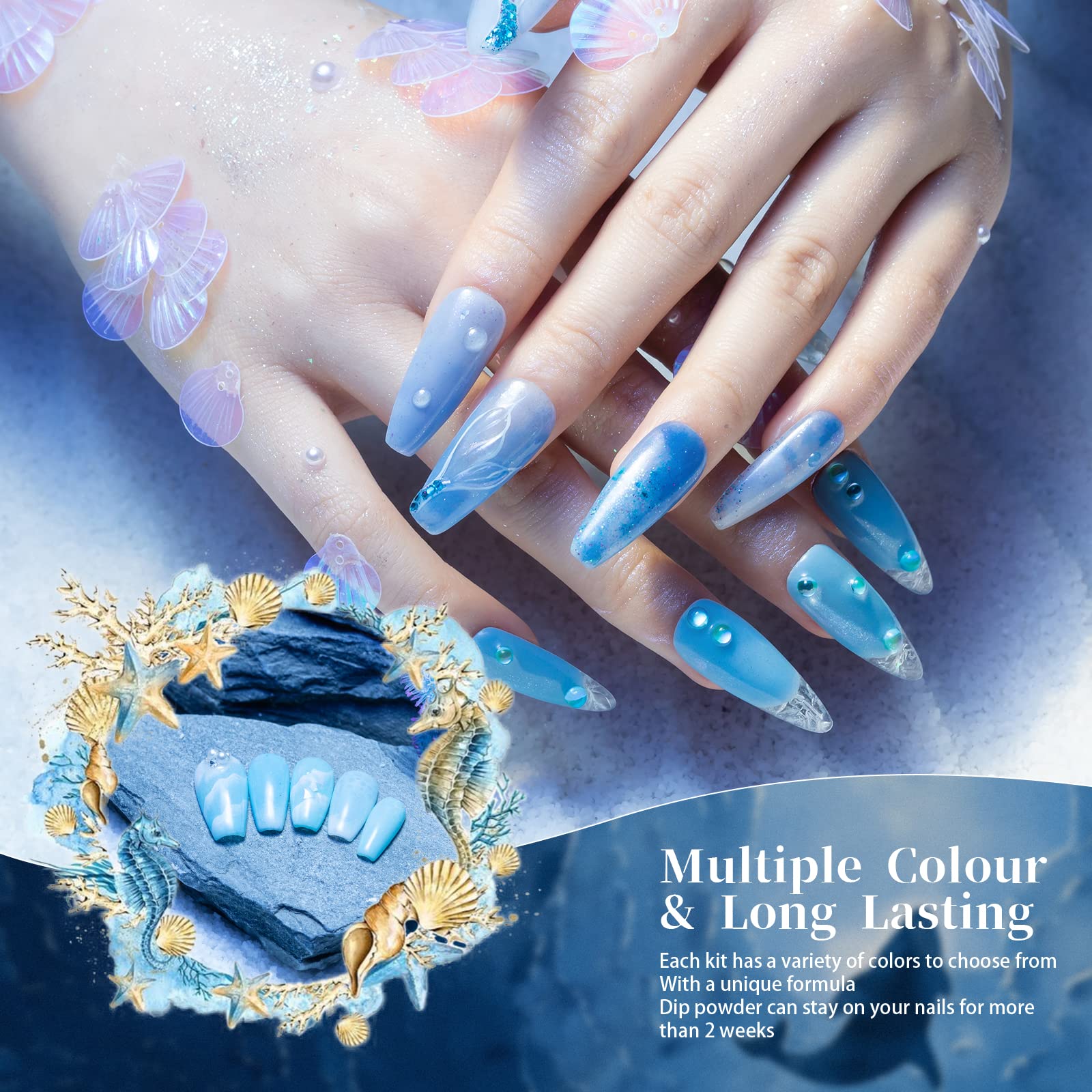 Aokitec 8 Colores Kit de Polvo de Inmersión de Uñas Arte de Uñas para Principiantes Bricolaje de Salón de Manicura en Casa sin Olor, sin Necesidad de Curado con Lámpara de Uñas