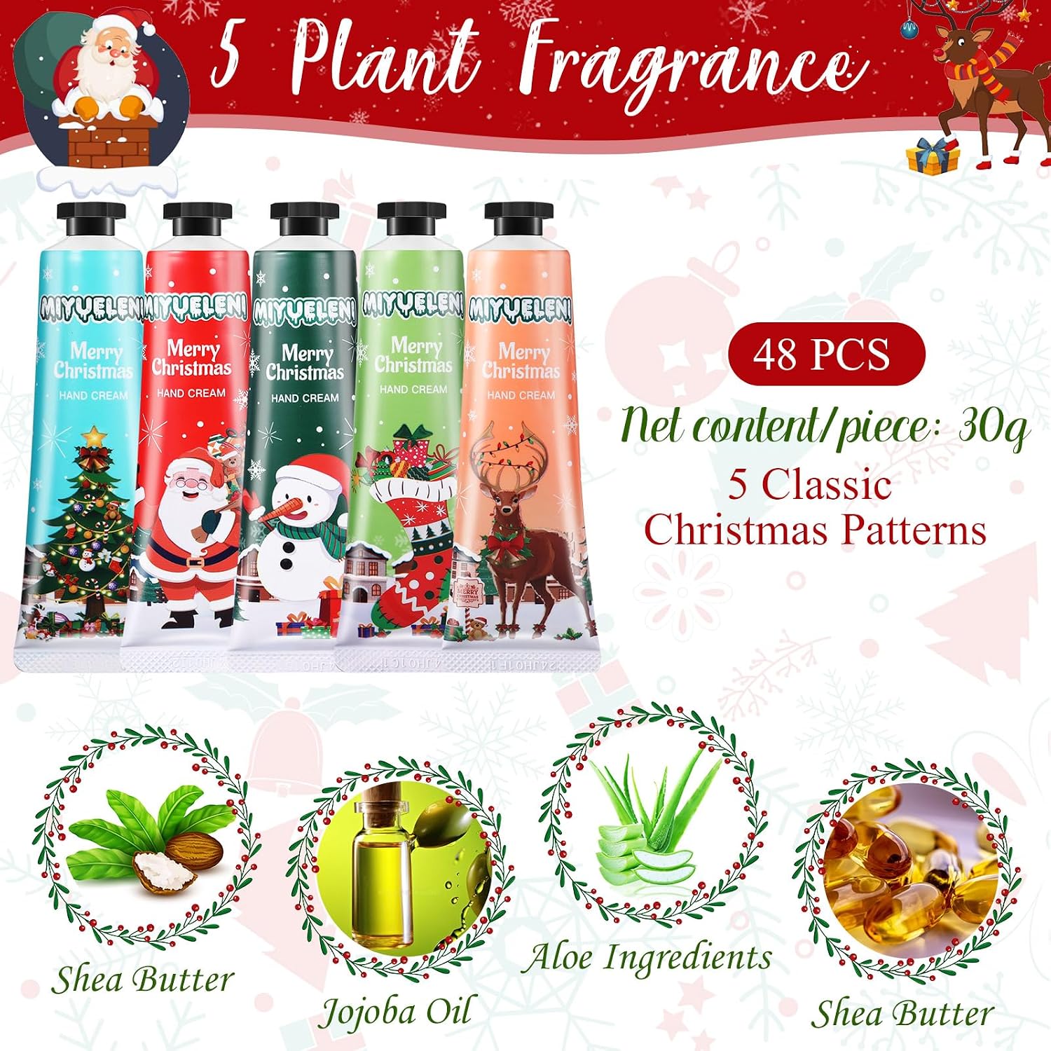 48 Pcs Christmas Hand Cream Gift Sets for Dry Cracked Hands Moisturizing Hand Lotion Small Travel Lotion Stocking Stuffers Gift Set for Women Mom Girlfriend Christmas Birthday