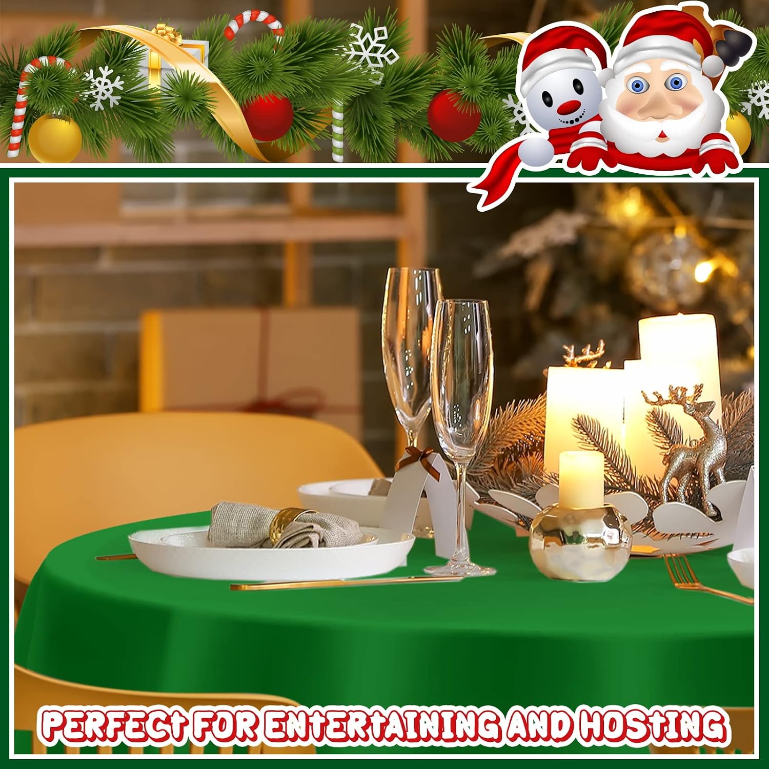 Juexica 12 Pcs Christmas Plastic Tablecloth 84 Inch Round Disposable Plastic Table Cloth Waterproof Decorative Table Cover Red Green White Table Cloths for Parties Christmas Decor