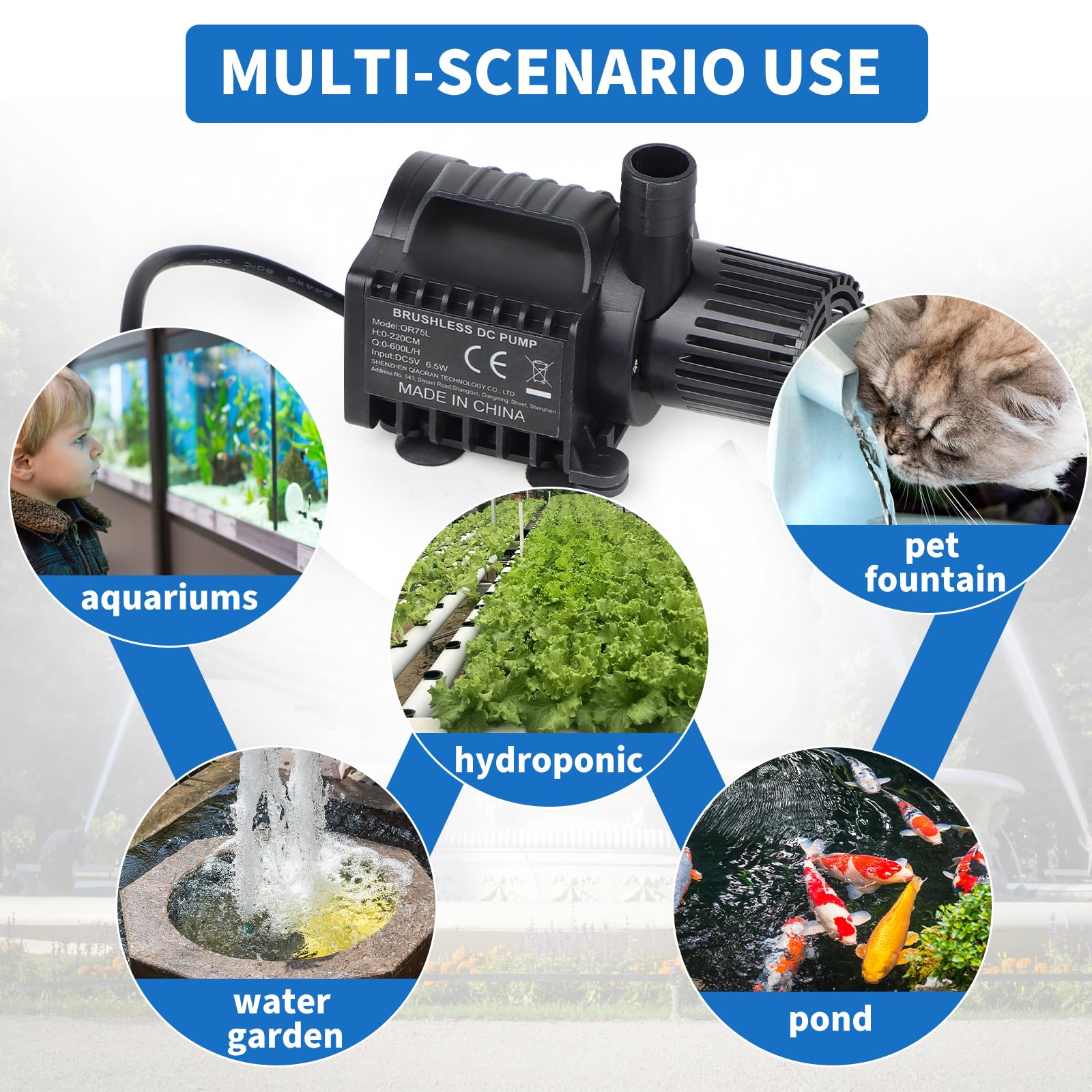 SWAWIS Pompa Acquario Pompa Laghetto 600L/H 2,2M DC5V 6,5W Mini Pompa Acqua con Controllo Della Velocità Pompa Sommersa Mini Pompa Acqua Ultra-Quiet Pompa per Acquario Fontana Pompa per Laghetto