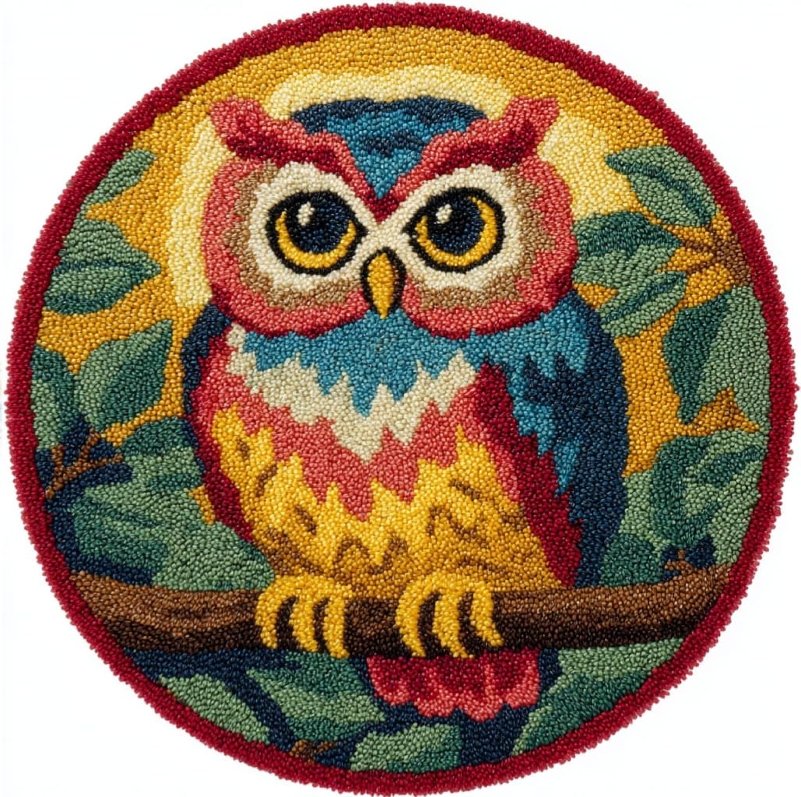 Wallustrioaw 004 Diy Carpet Latch Hook Kits,Owl On A Branch,Latch Hook Rug Kits For Adults Beginners Diy Needlework Crocheting Rug Home Decor,50X50cm