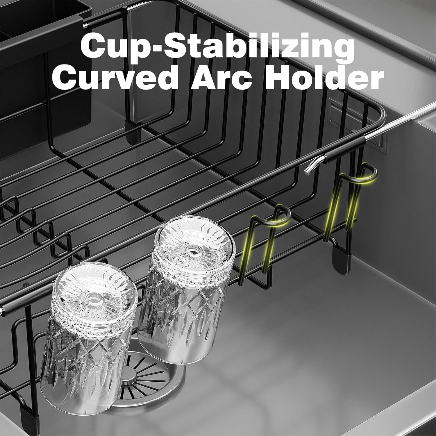 Dish Drying Rack in Sink: Expandable, 3-Slot Utensil Holder, Anti-Slip Handle. Small Dish Rack: Ideal for Small Households. Kitchen Drying Rack: Black