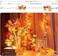 Vista 7 de Decoración de otoño para el hogar, guirnalda de otoño enchufable de 9 pies con luces, 50 bombillas naranjas conectables, luces de guirnalda de otoño