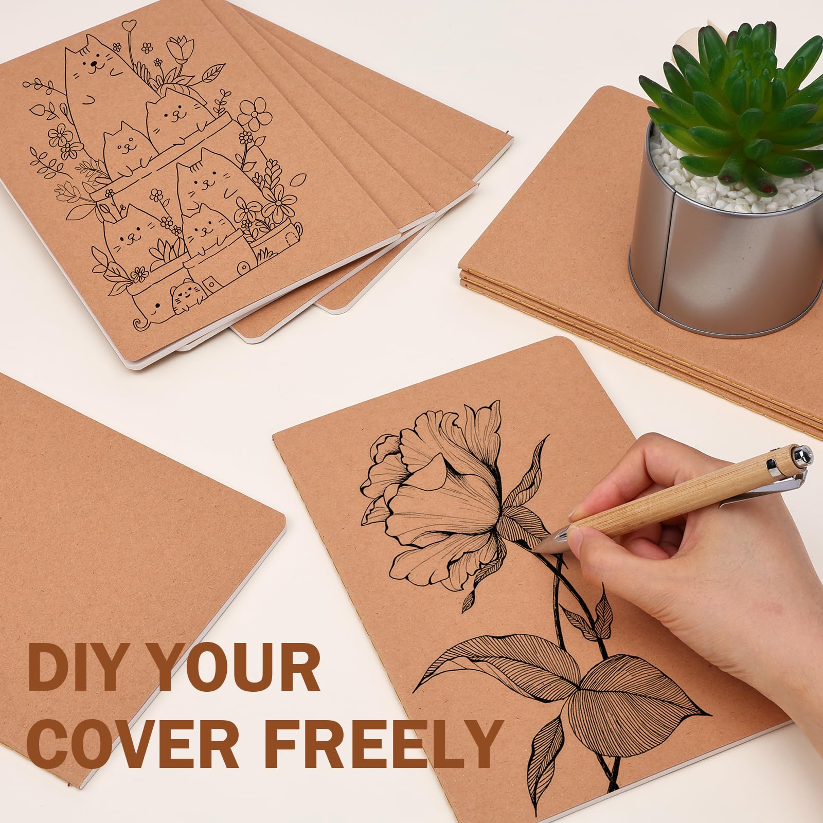 Paquete de 40 cuadernos de papel kraft en blanco, cuaderno A5 a granel, sin